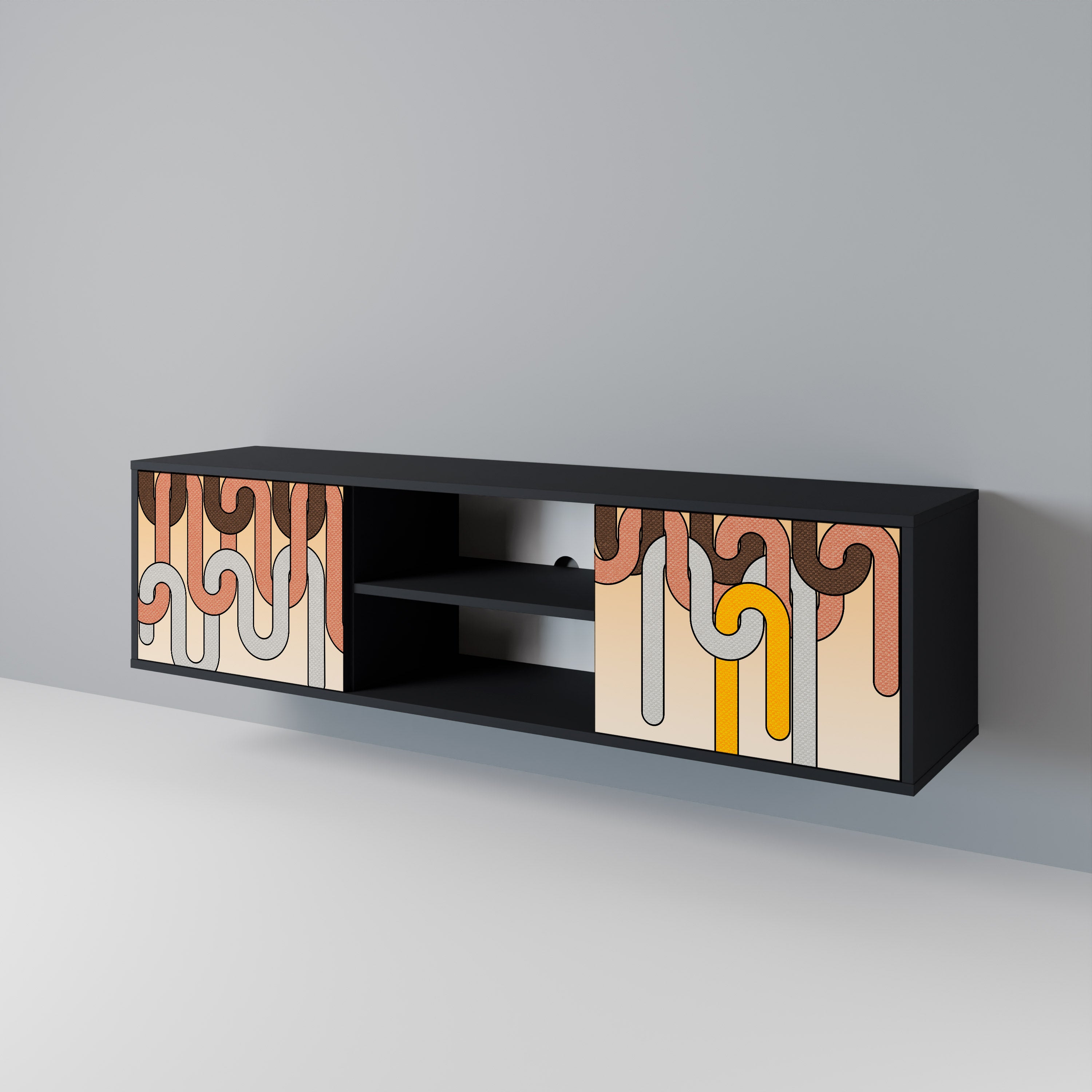 Mueble para TV de 2 puertas COLORFUL STRINGS con acabado negro