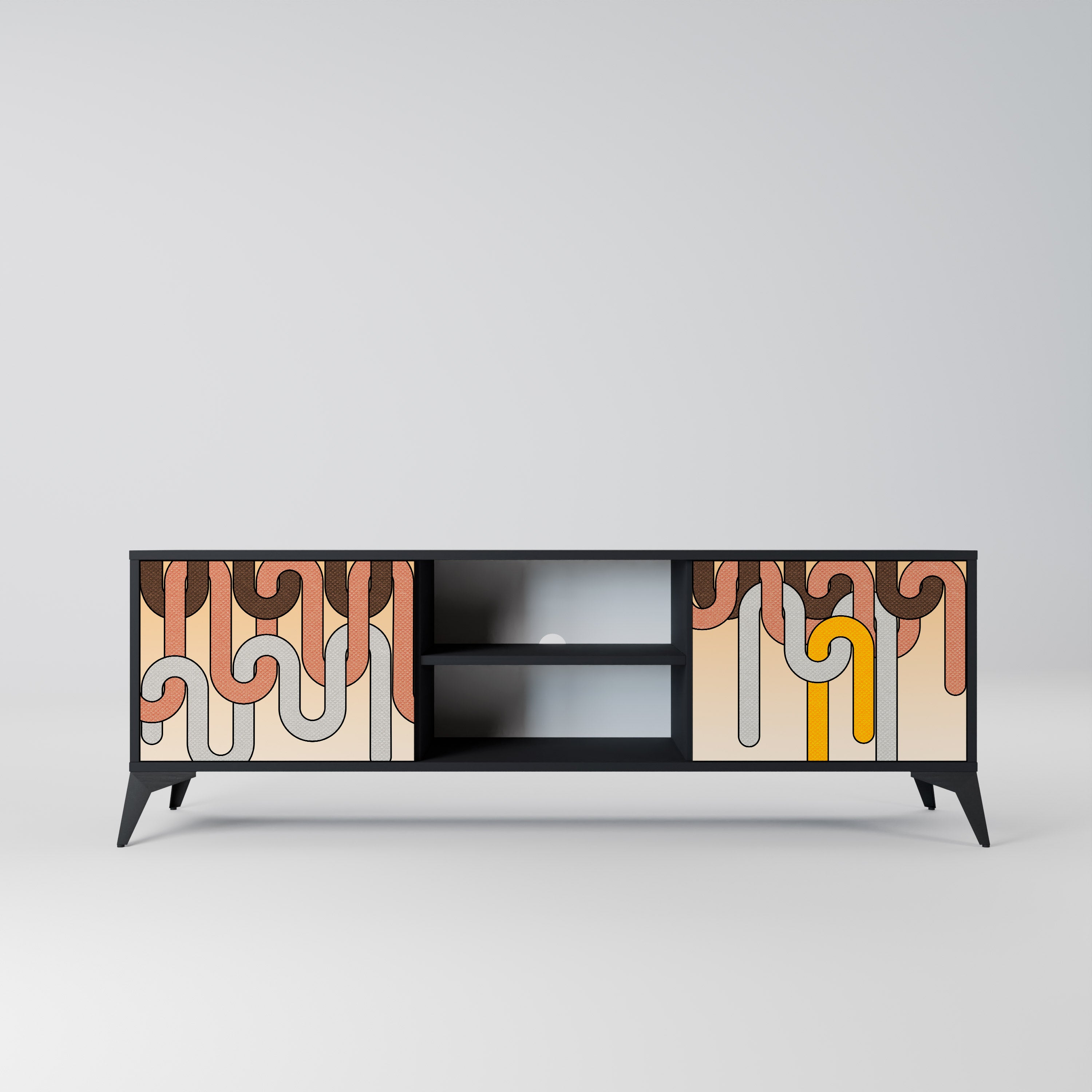 Mueble para TV de 2 puertas COLORFUL STRINGS con acabado negro