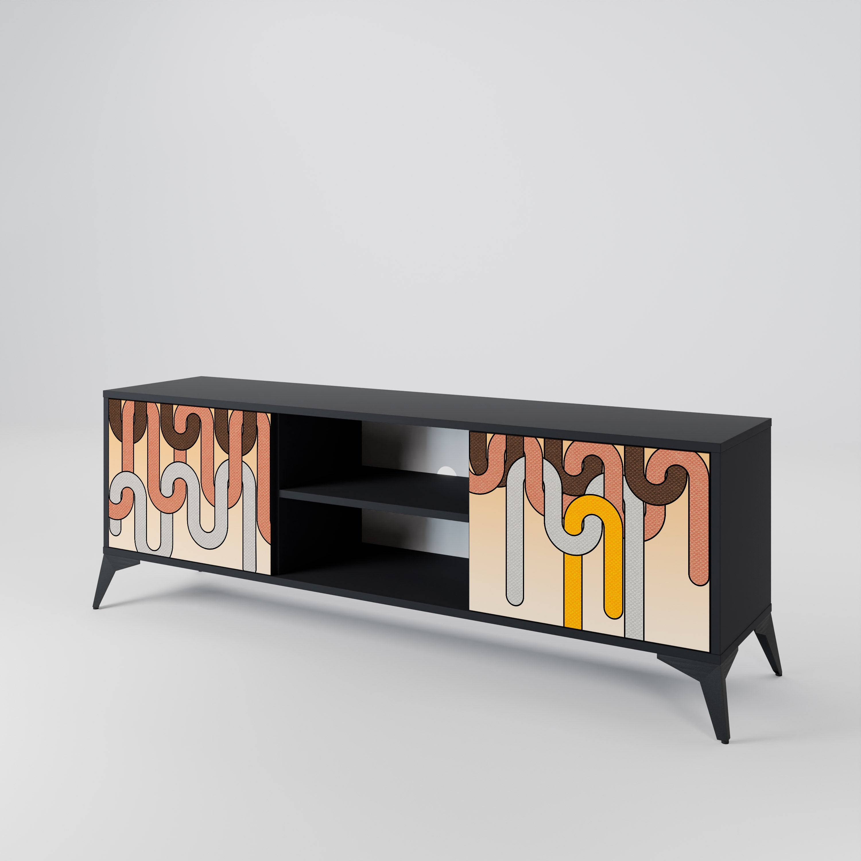Mueble para TV de 2 puertas COLORFUL STRINGS con acabado negro