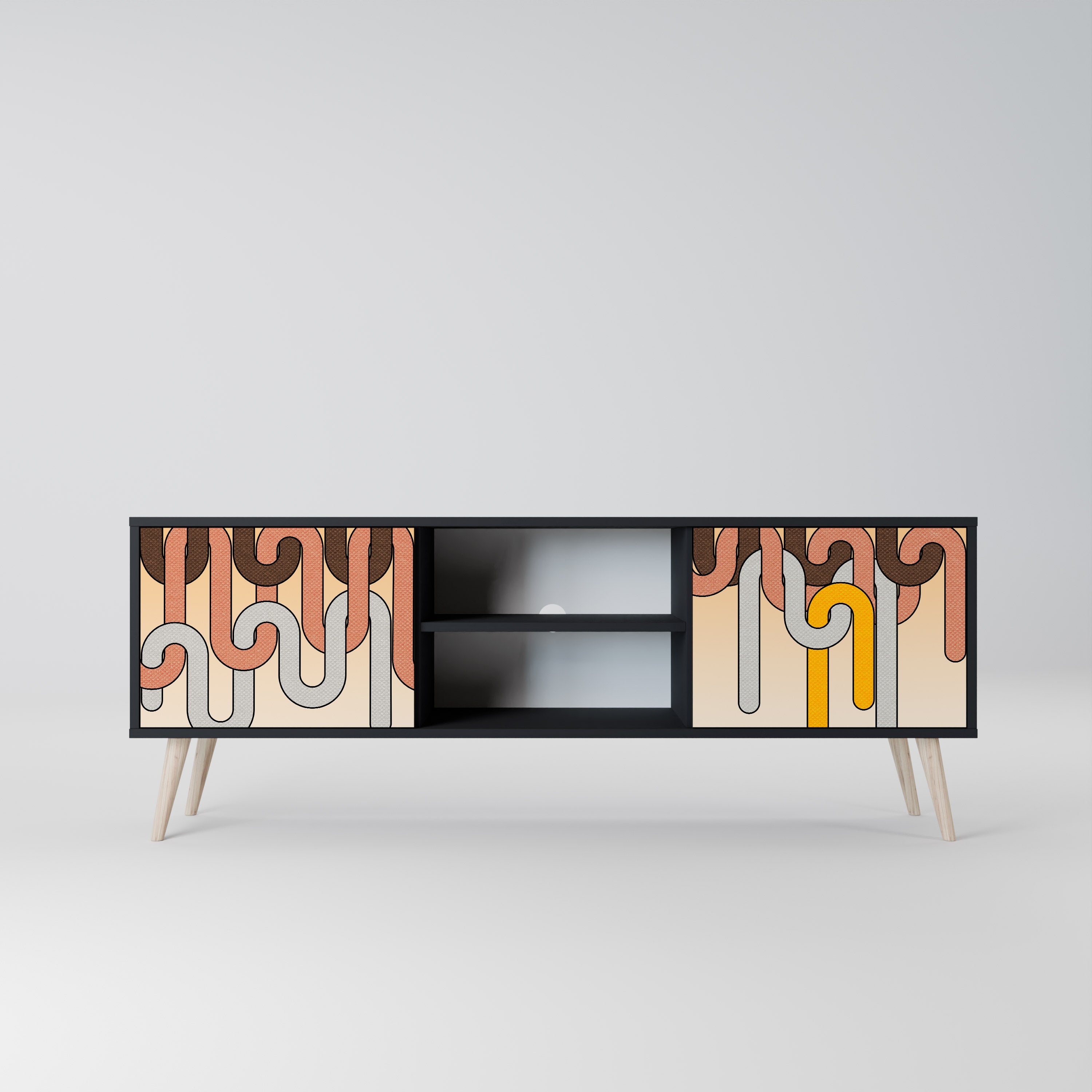 Mueble para TV de 2 puertas COLORFUL STRINGS con acabado negro