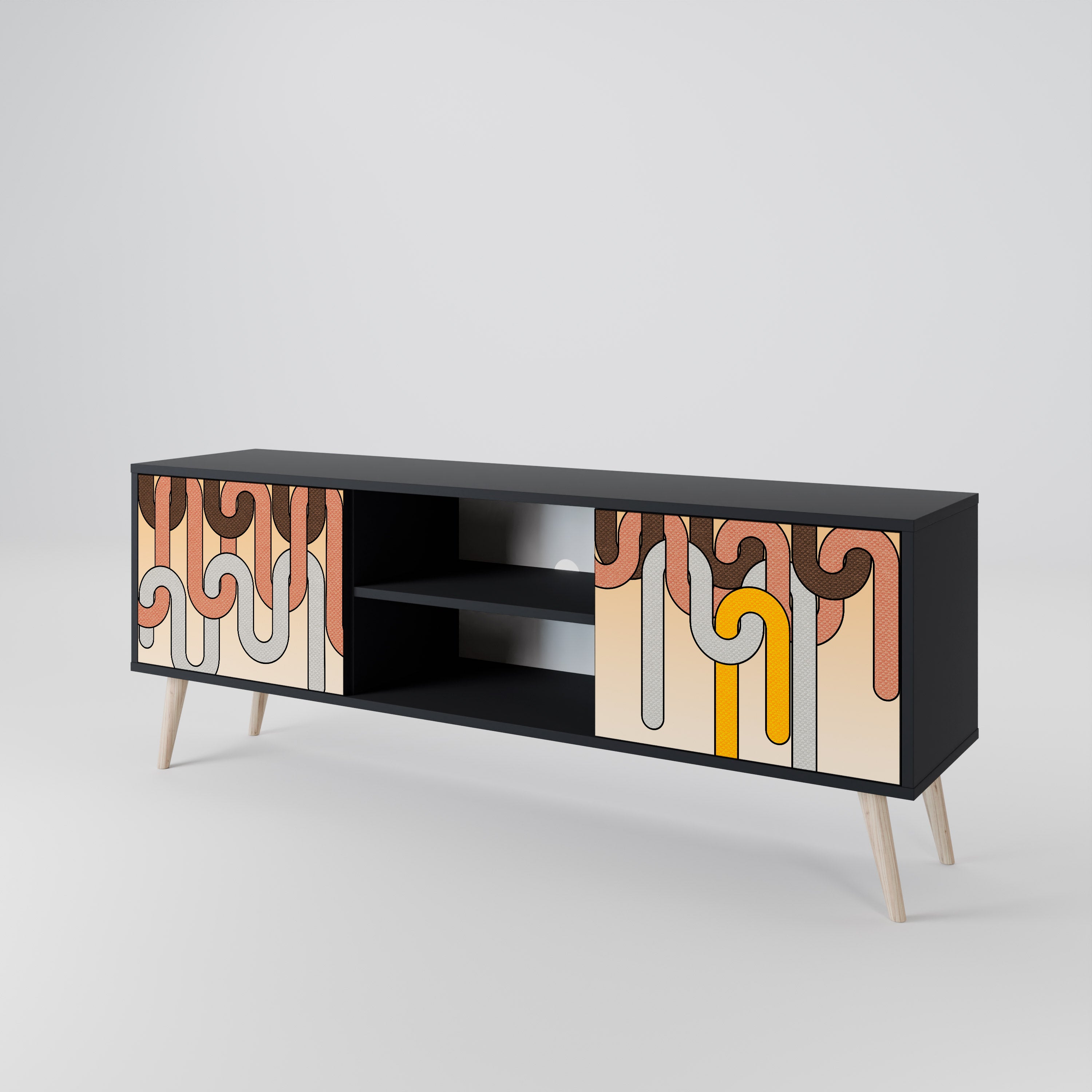 Mueble para TV de 2 puertas COLORFUL STRINGS con acabado negro