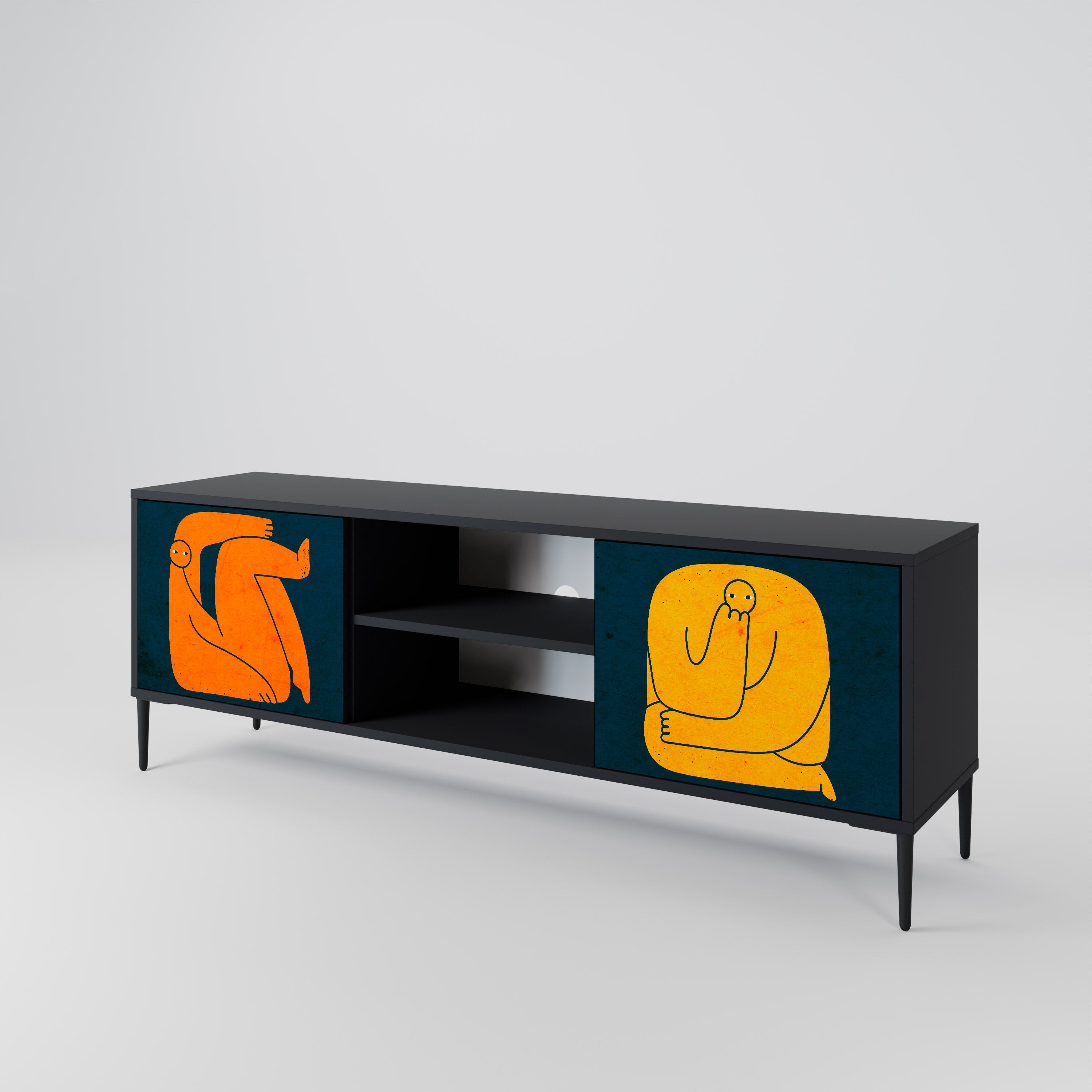 JUNTOS PERO POR SEPARADO Mueble de TV de 2 puertas en acabado negro