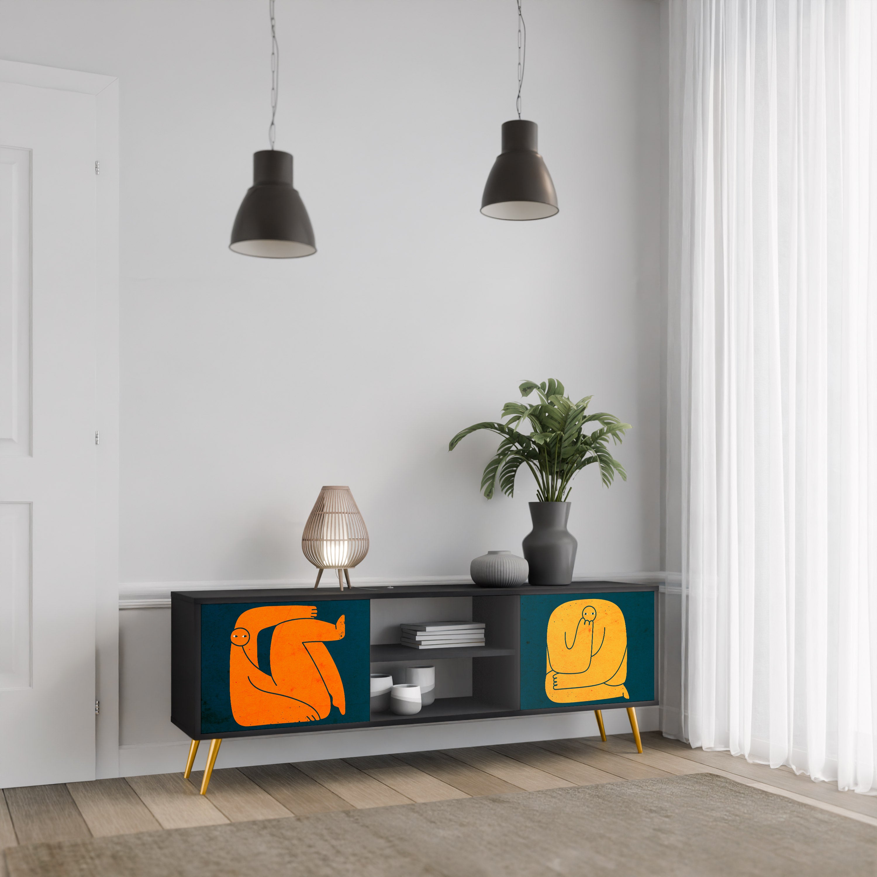 JUNTOS PERO POR SEPARADO Mueble de TV de 2 puertas en acabado negro