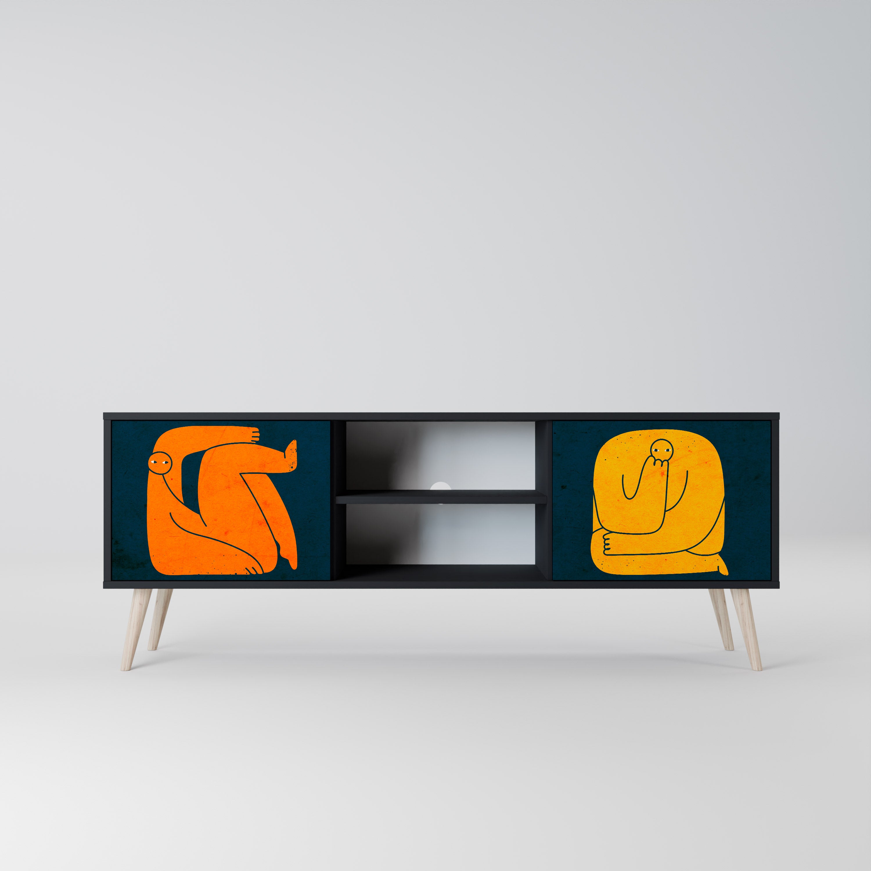 JUNTOS PERO POR SEPARADO Mueble de TV de 2 puertas en acabado negro
