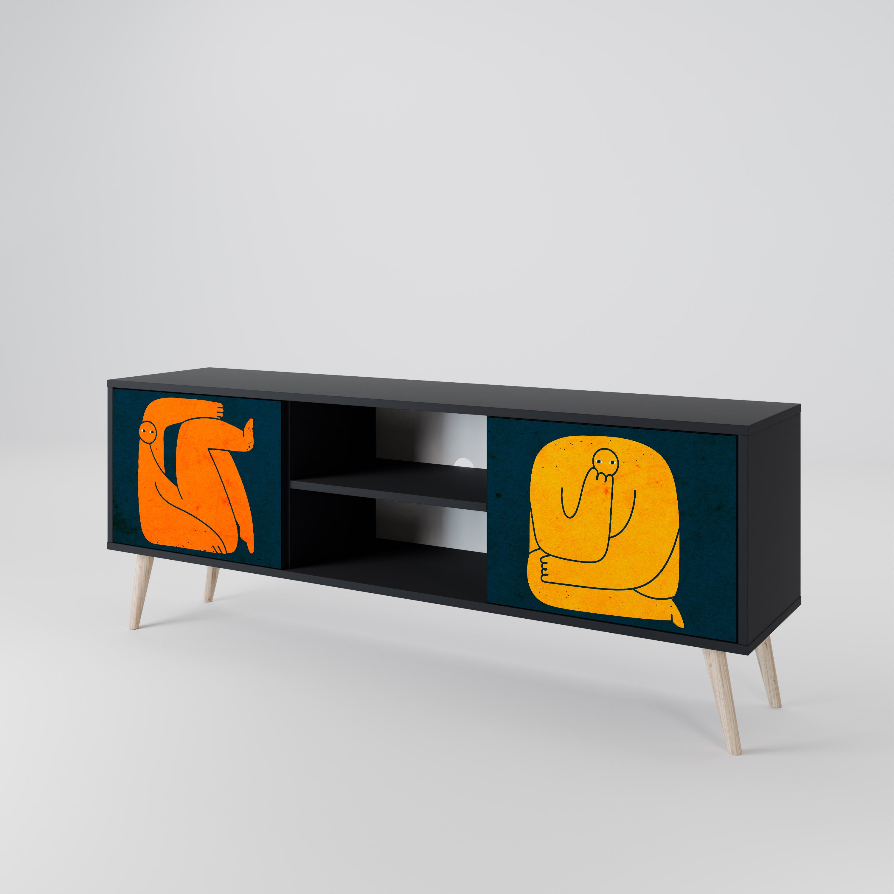 JUNTOS PERO POR SEPARADO Mueble de TV de 2 puertas en acabado negro
