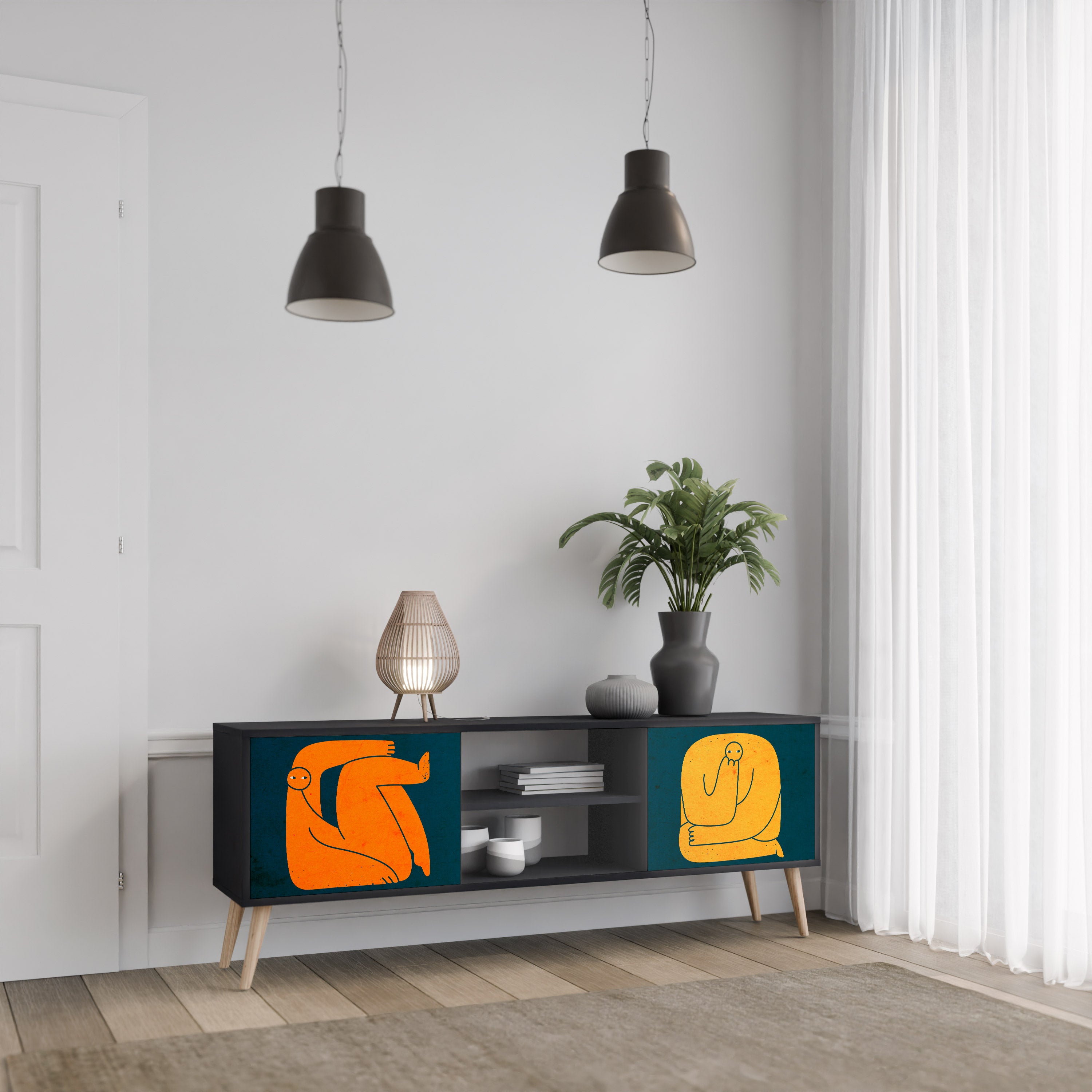 JUNTOS PERO POR SEPARADO Mueble de TV de 2 puertas en acabado negro