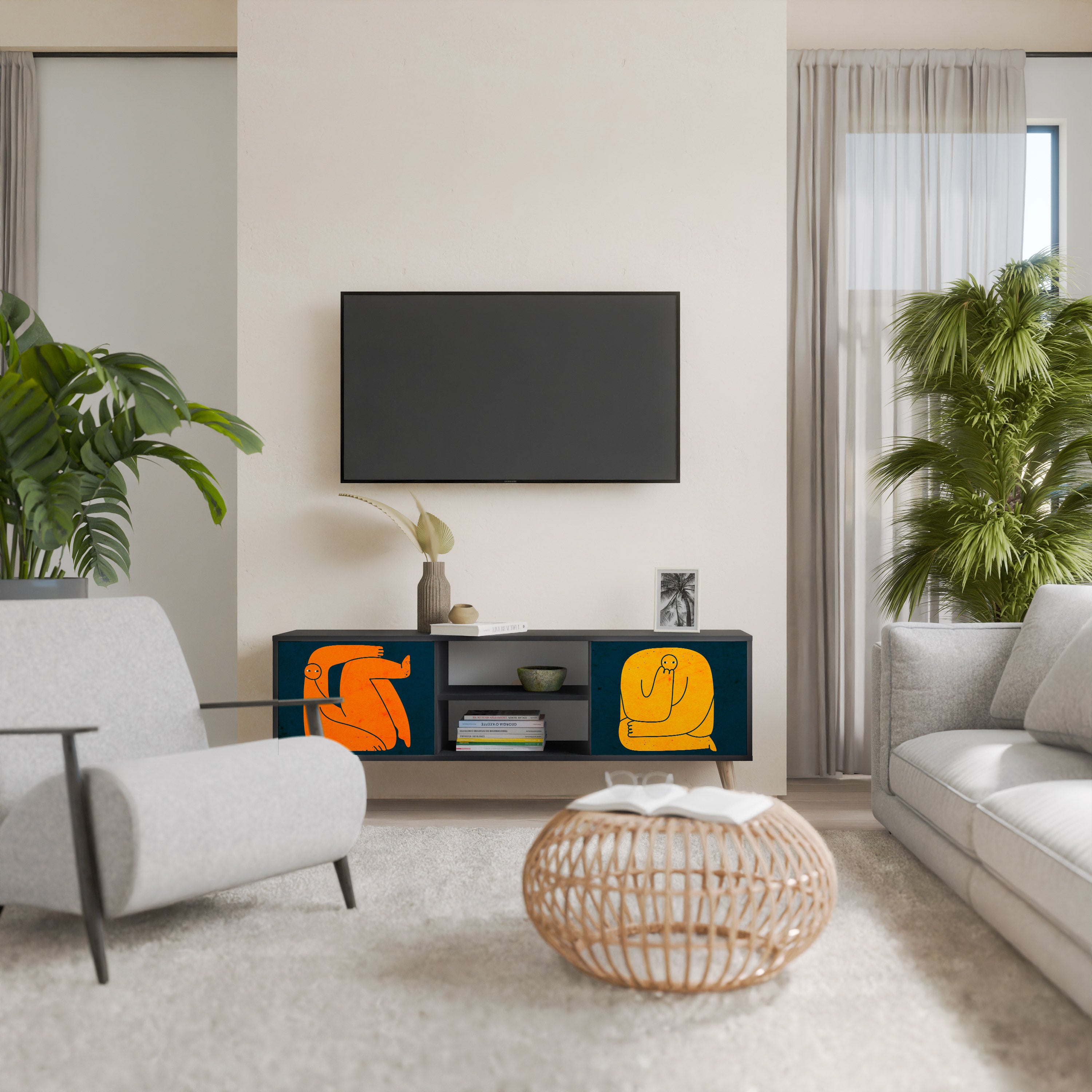 JUNTOS PERO POR SEPARADO Mueble de TV de 2 puertas en acabado negro