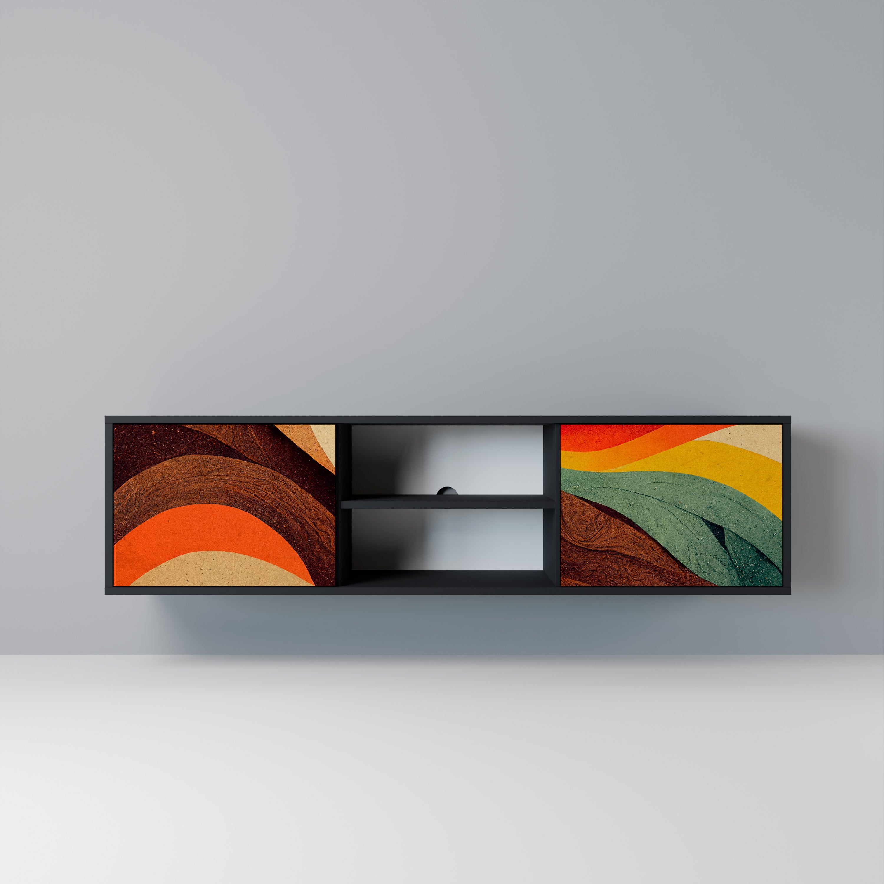 Mueble de TV de 2 puertas COLORFUL STRANDS en acabado negro