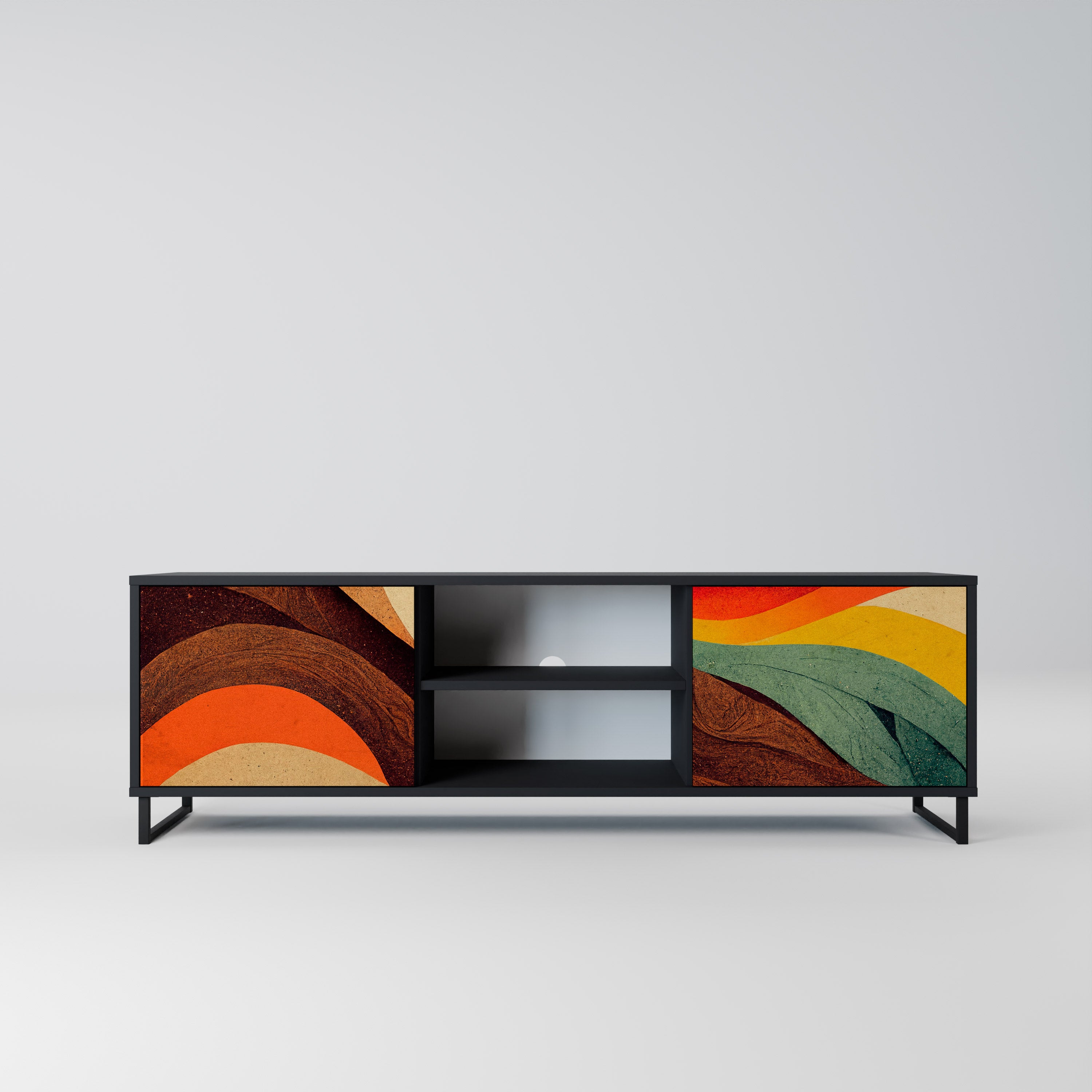 Mueble de TV de 2 puertas COLORFUL STRANDS en acabado negro