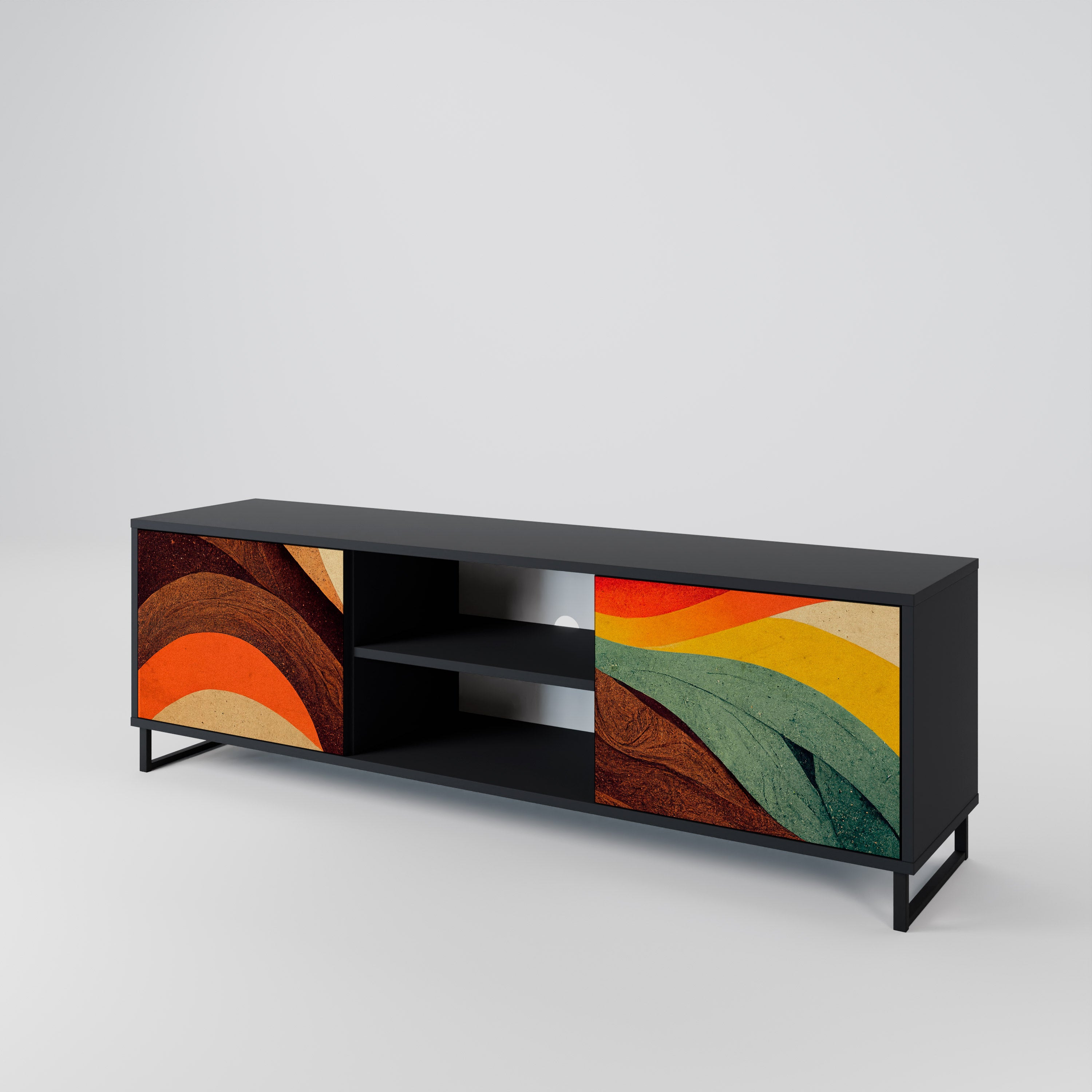 Mueble de TV de 2 puertas COLORFUL STRANDS en acabado negro