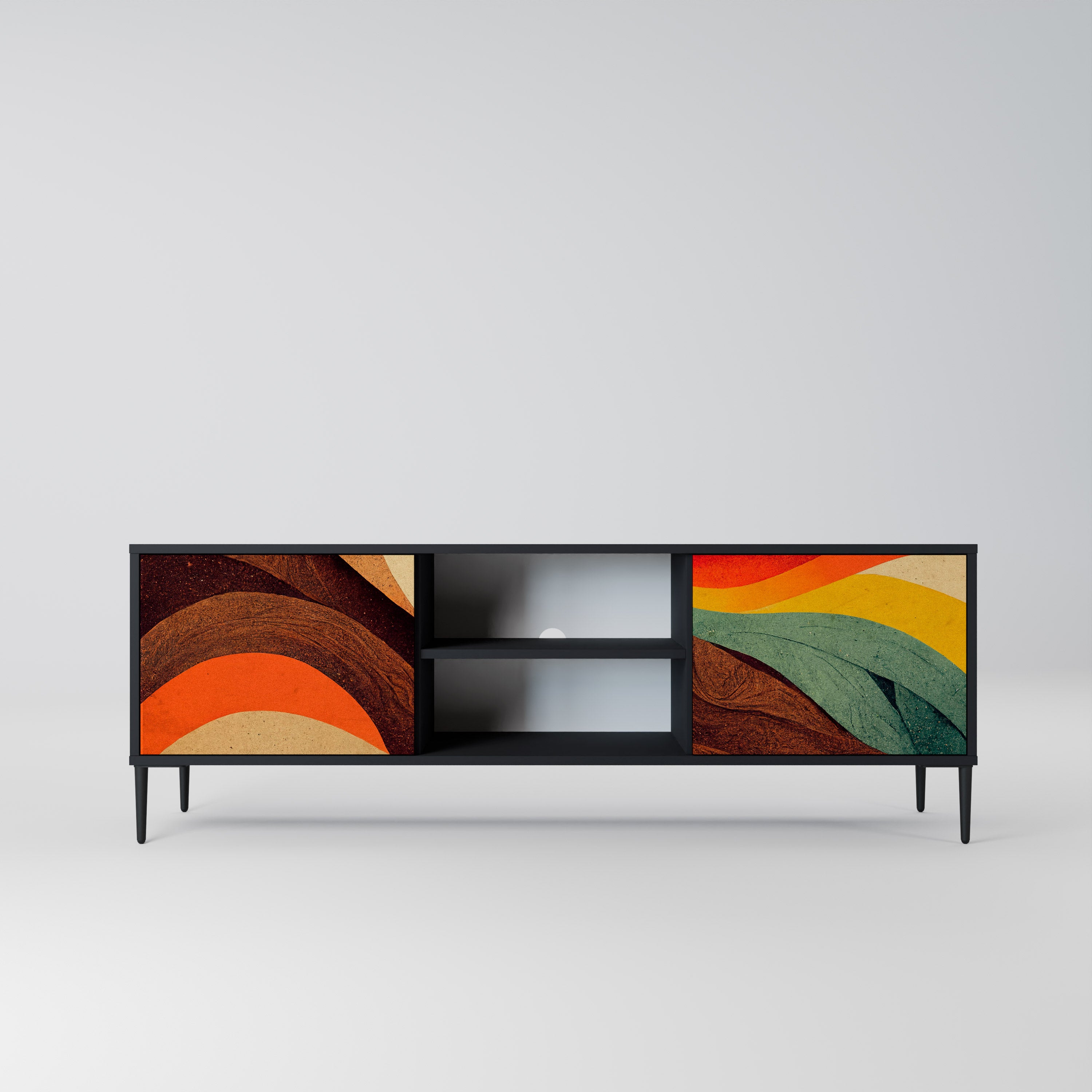Mueble de TV de 2 puertas COLORFUL STRANDS en acabado negro