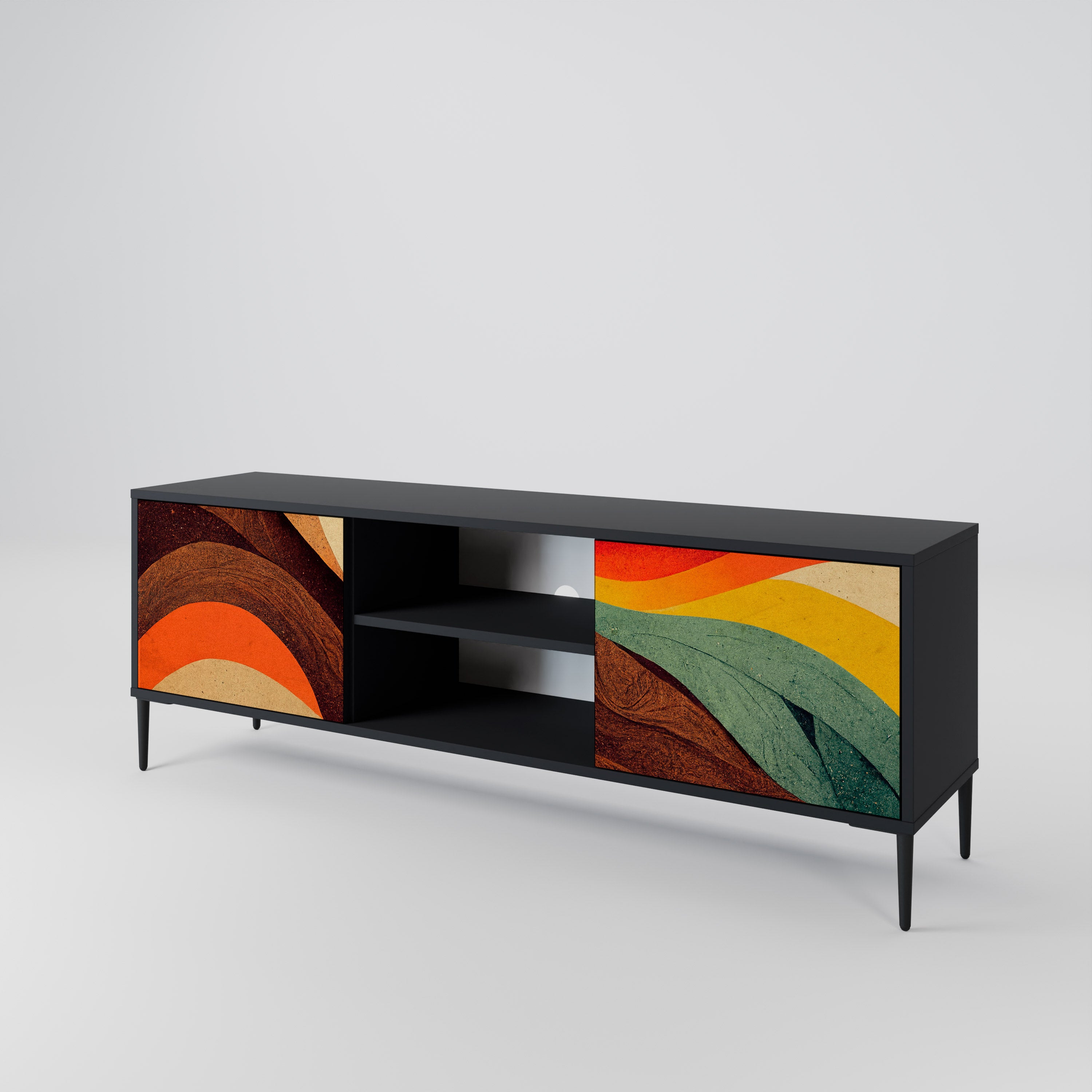 Mueble de TV de 2 puertas COLORFUL STRANDS en acabado negro