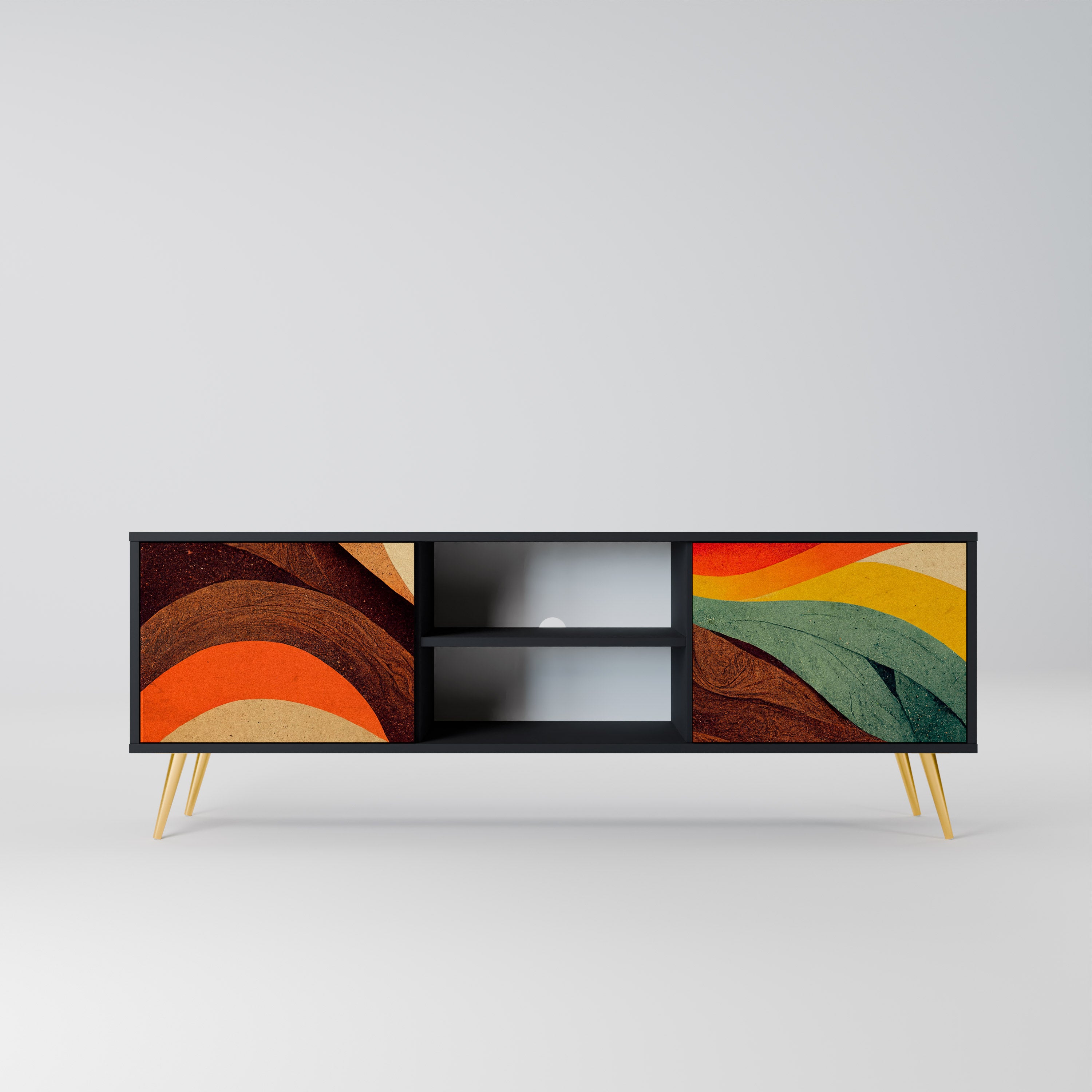 Mueble de TV de 2 puertas COLORFUL STRANDS en acabado negro