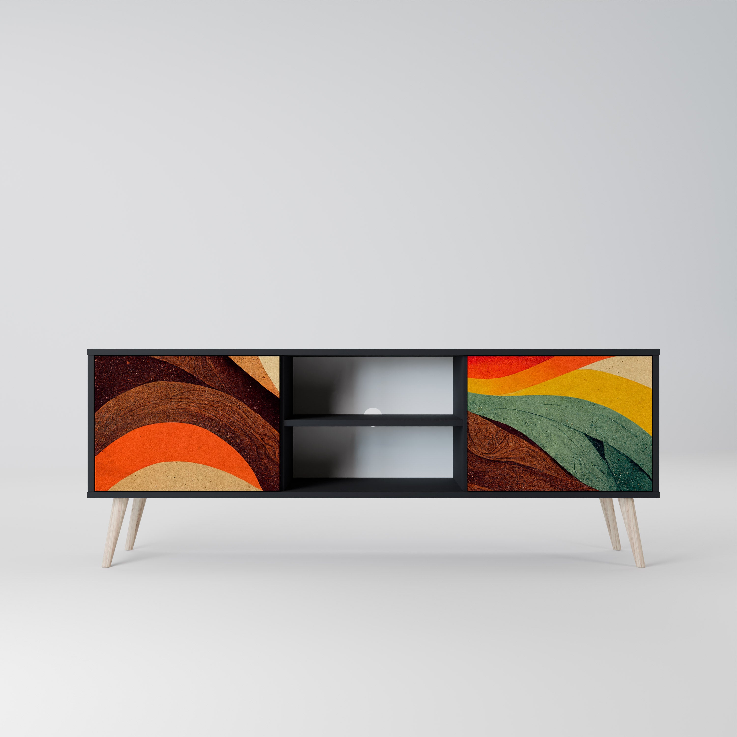 Mueble de TV de 2 puertas COLORFUL STRANDS en acabado negro