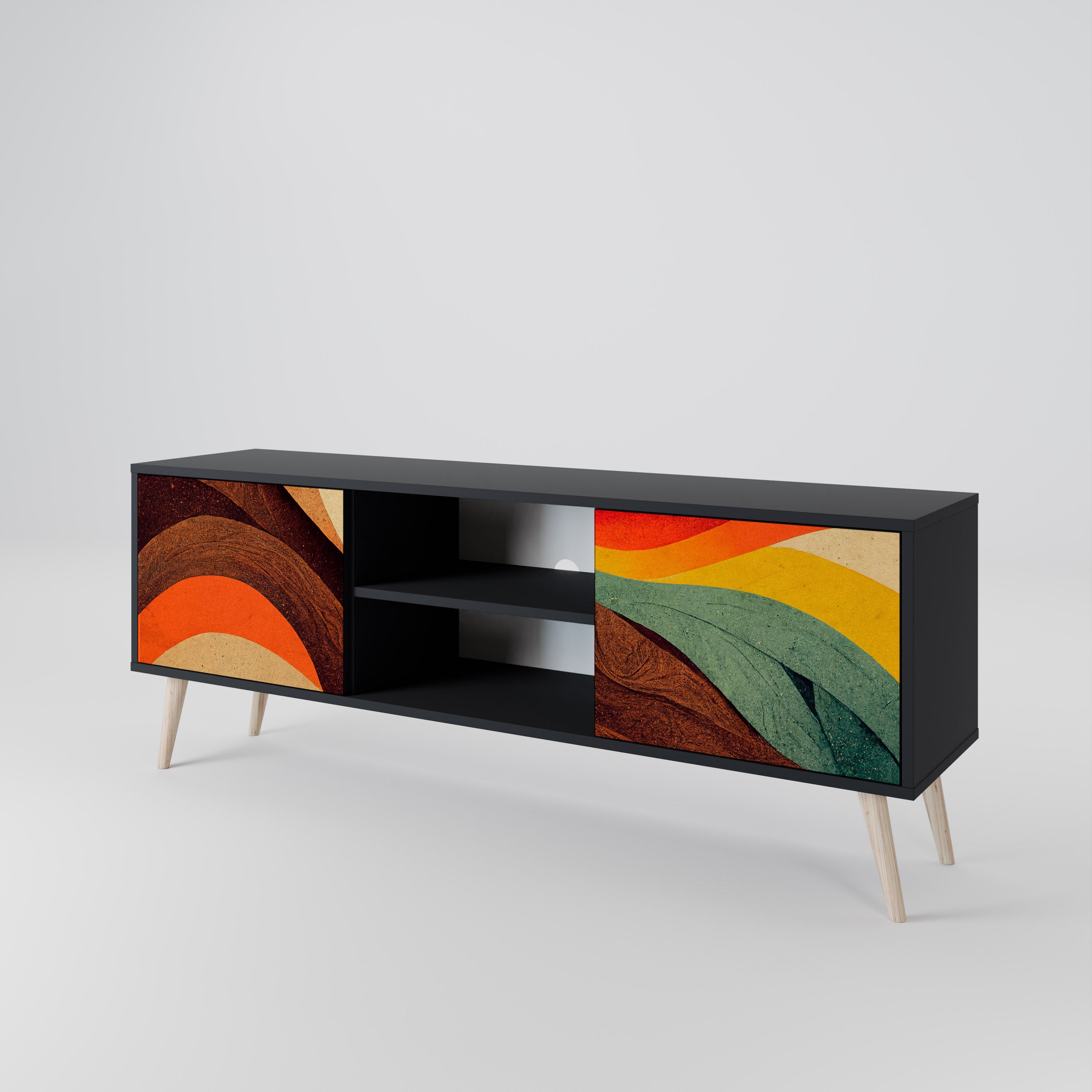 Mueble de TV de 2 puertas COLORFUL STRANDS en acabado negro