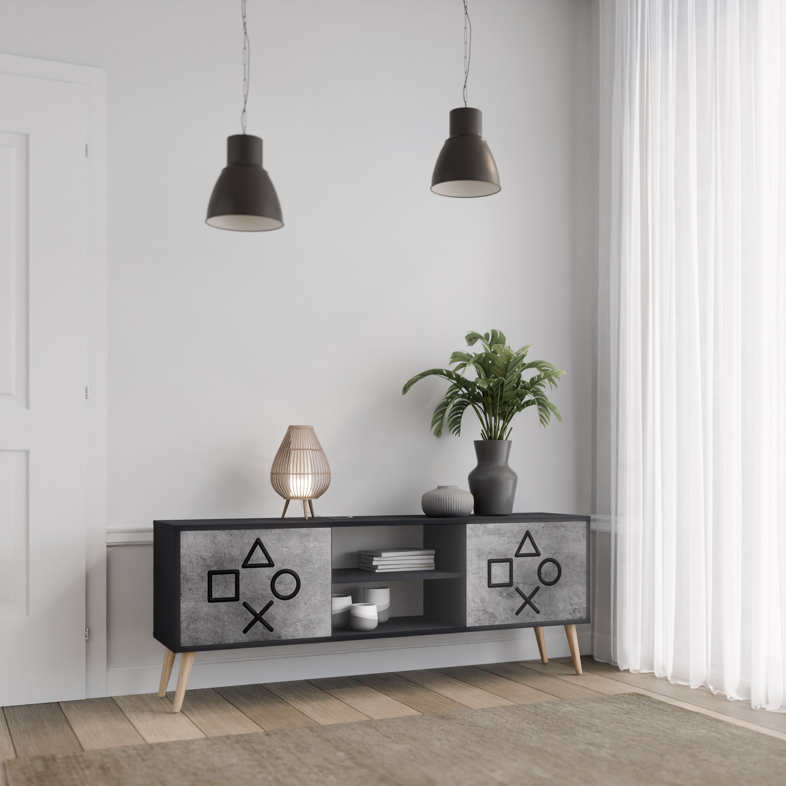 Mueble para TV de 2 puertas GAMER CHOICE con acabado negro
