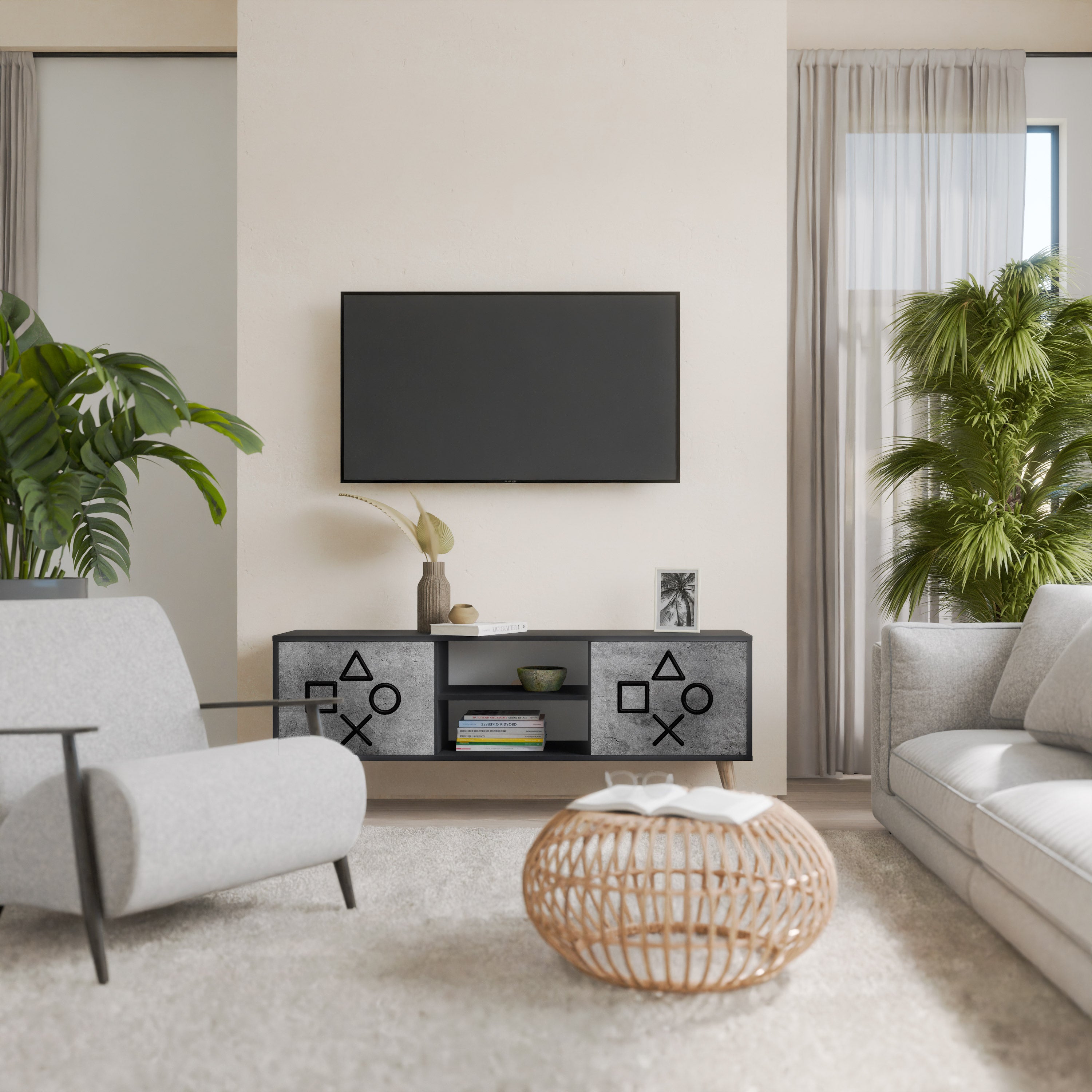 Mueble para TV de 2 puertas GAMER CHOICE con acabado negro
