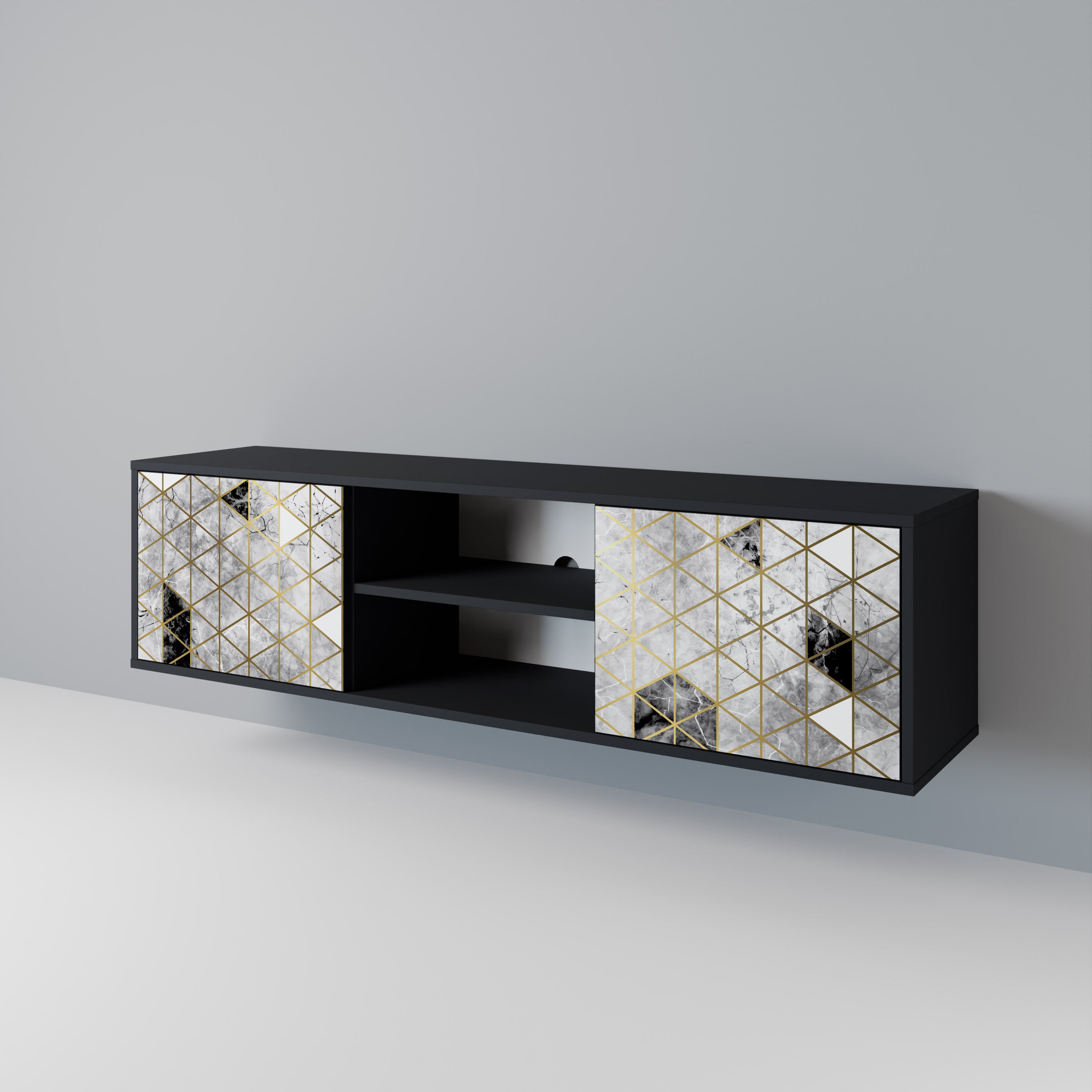 Mueble de TV ASHEN ARIA de 2 puertas con acabado negro