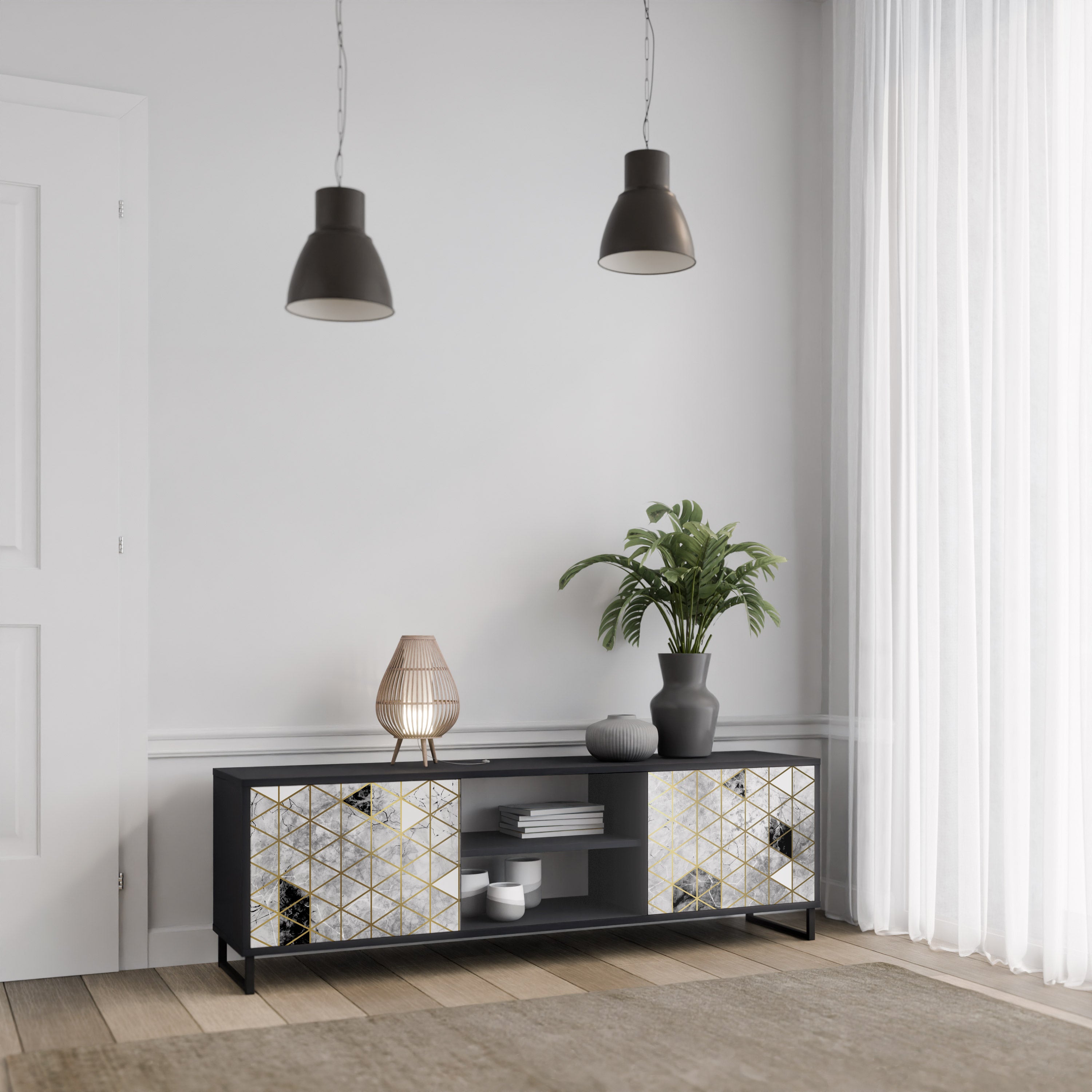 Mueble de TV ASHEN ARIA de 2 puertas con acabado negro