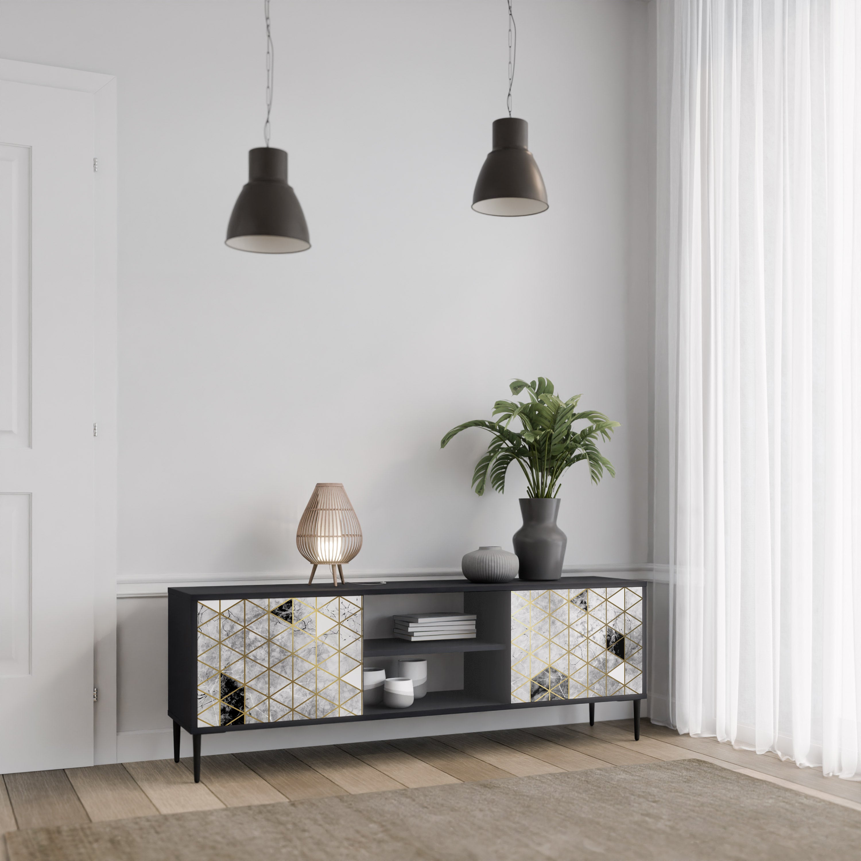 Mueble de TV ASHEN ARIA de 2 puertas con acabado negro