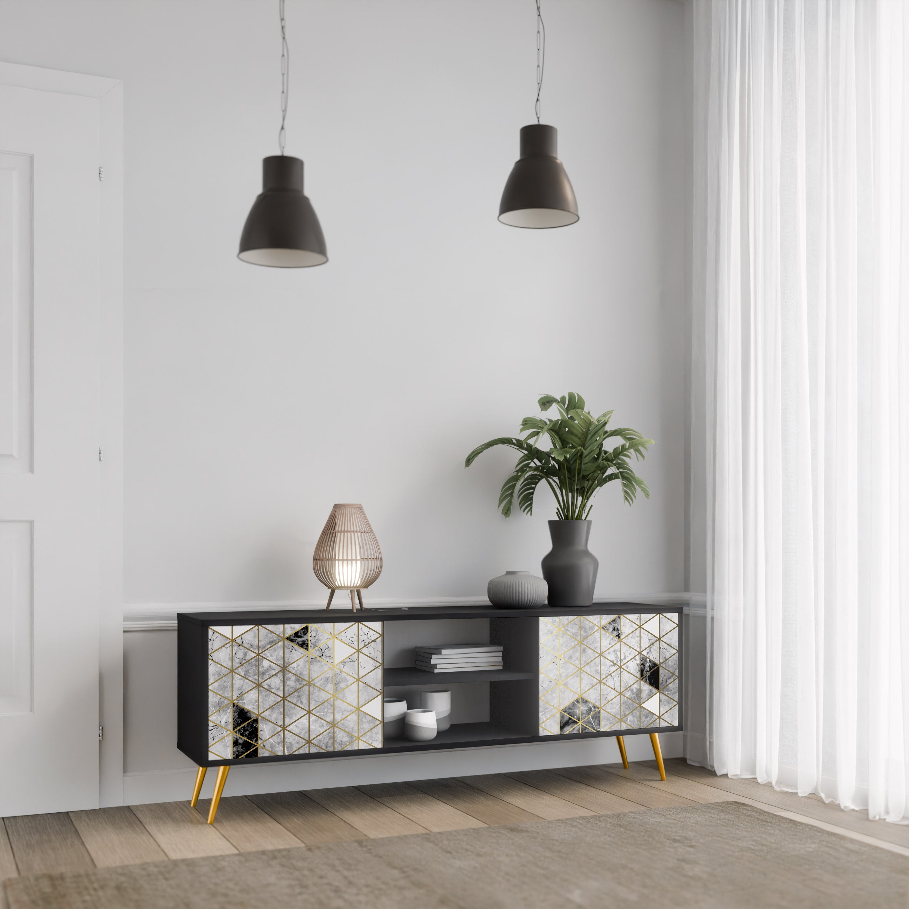 Mueble de TV ASHEN ARIA de 2 puertas con acabado negro