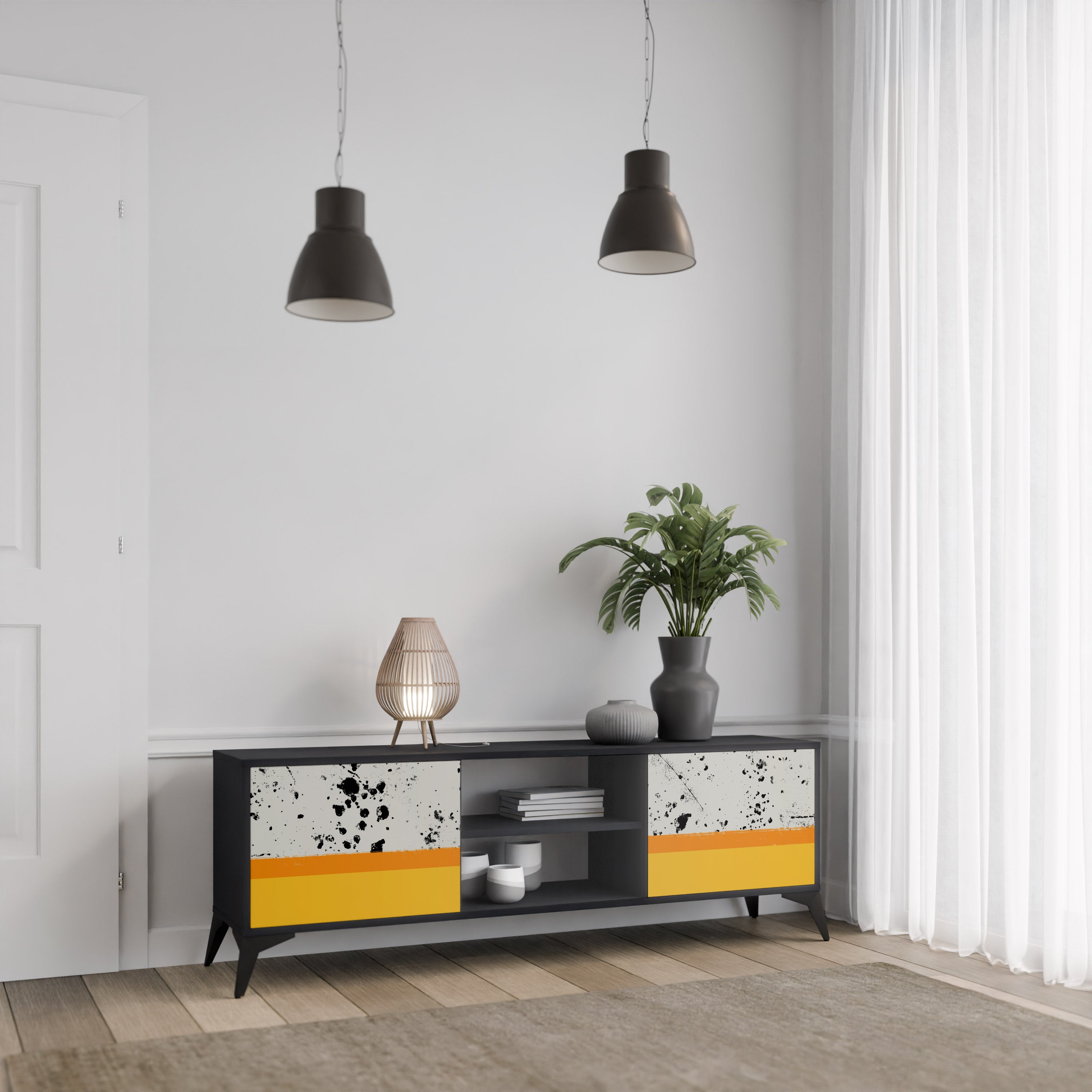 Mueble de TV de 2 puertas DYED BY ORANGE en acabado negro