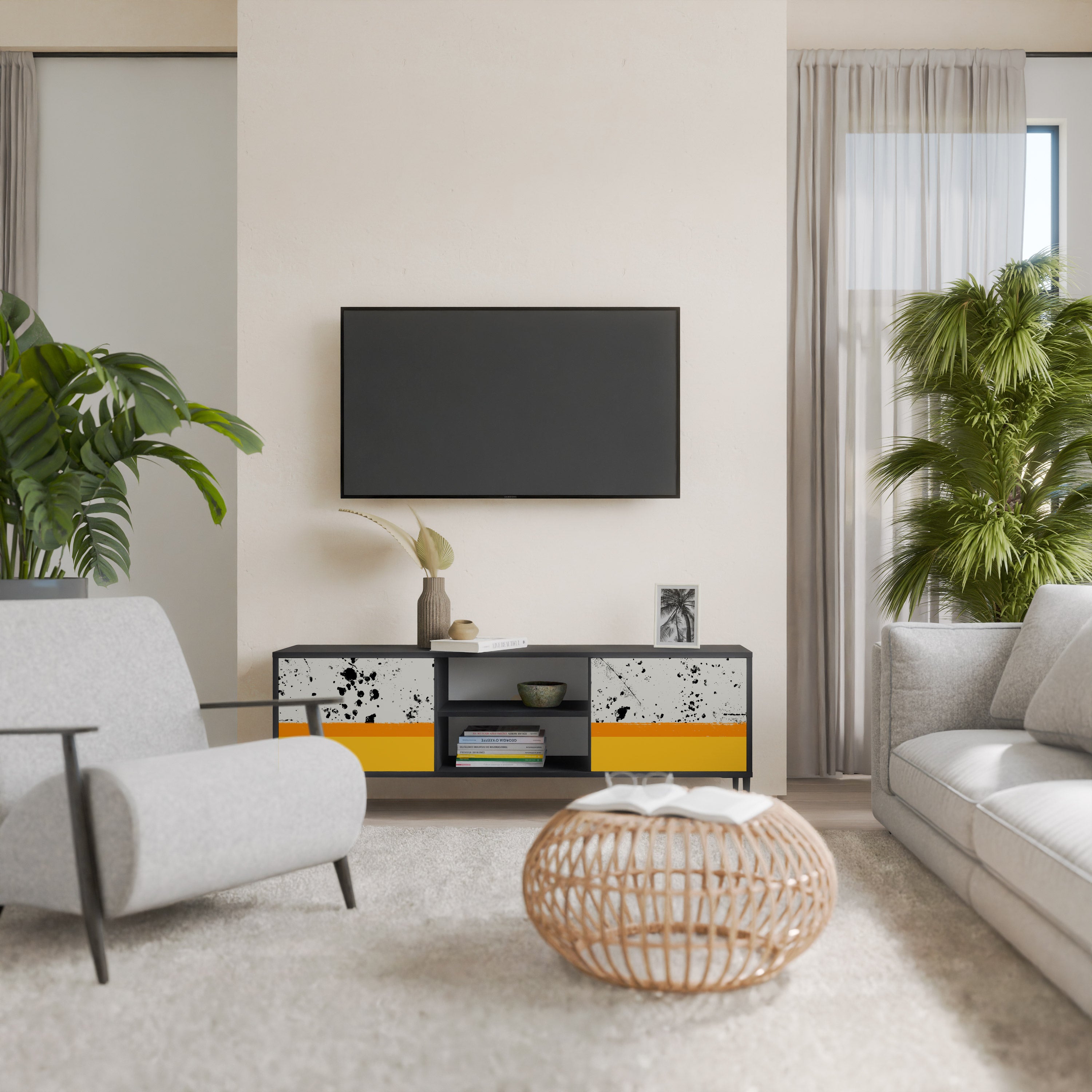 Mueble de TV de 2 puertas DYED BY ORANGE en acabado negro