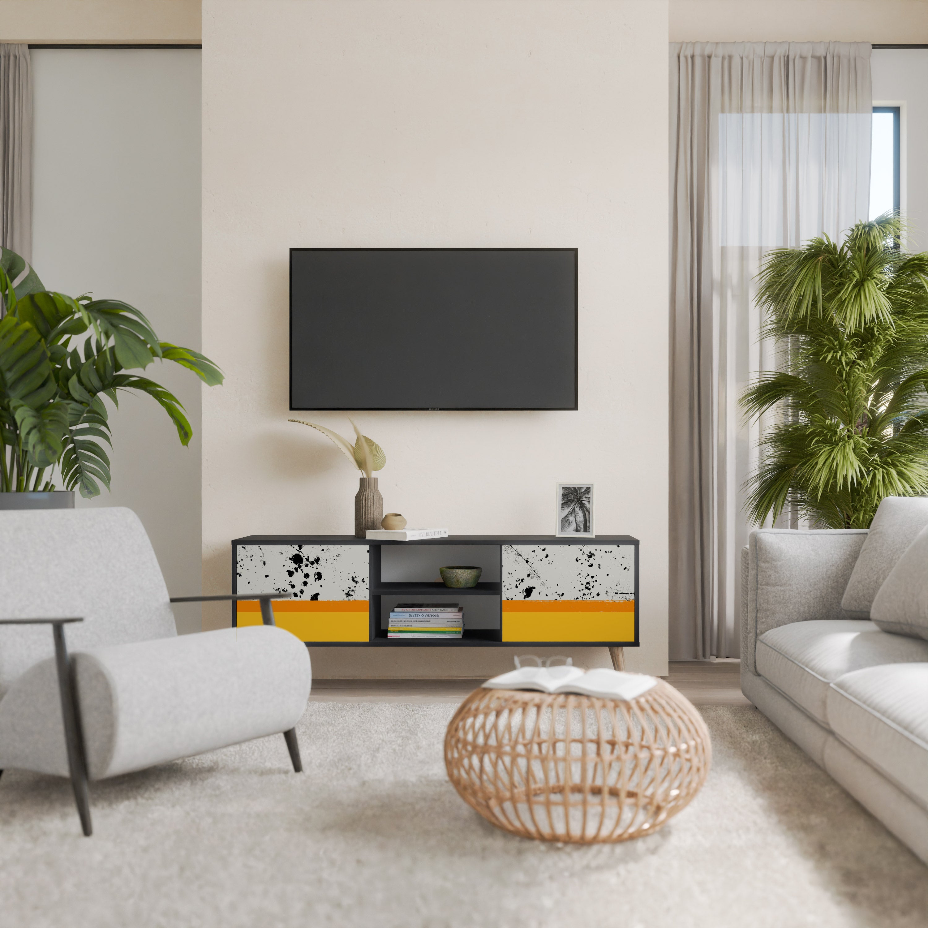 Mueble de TV de 2 puertas DYED BY ORANGE en acabado negro