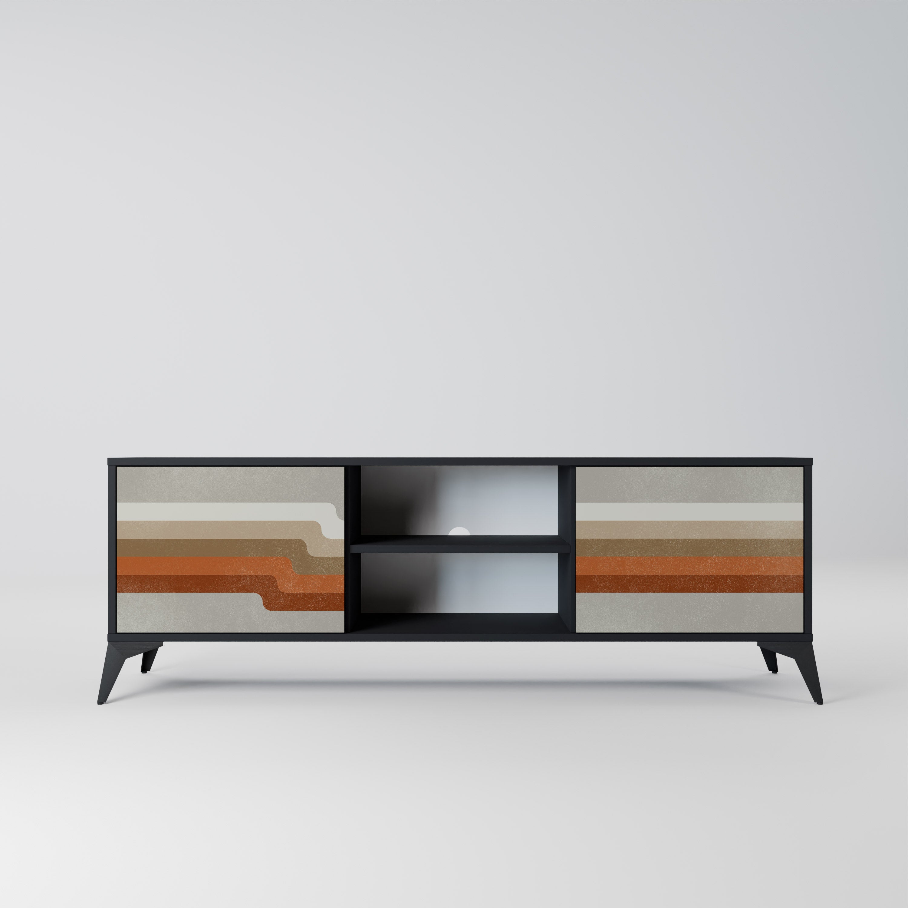 Mueble de TV PECULIAR TRAIL de 2 puertas con acabado negro