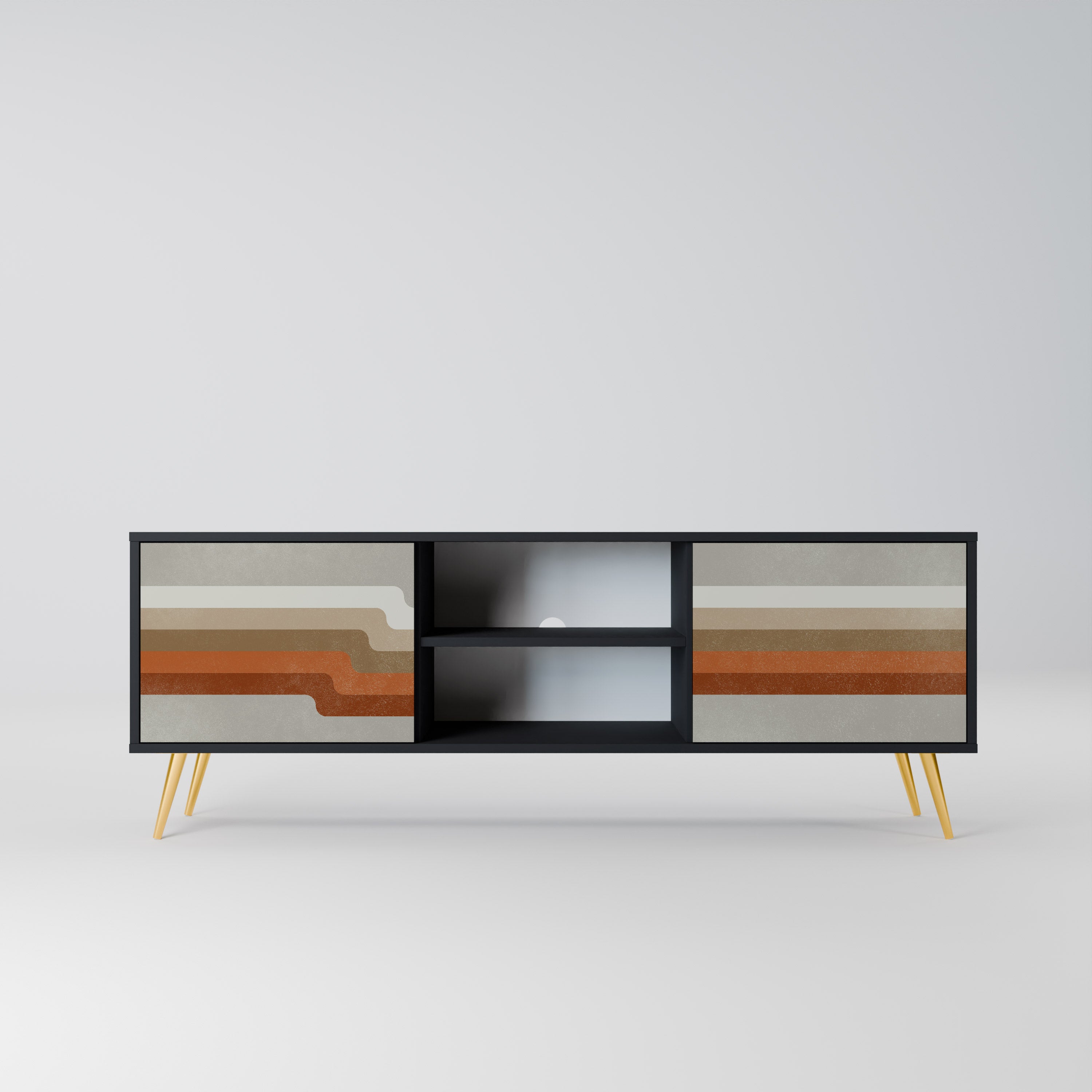 Mueble de TV PECULIAR TRAIL de 2 puertas con acabado negro