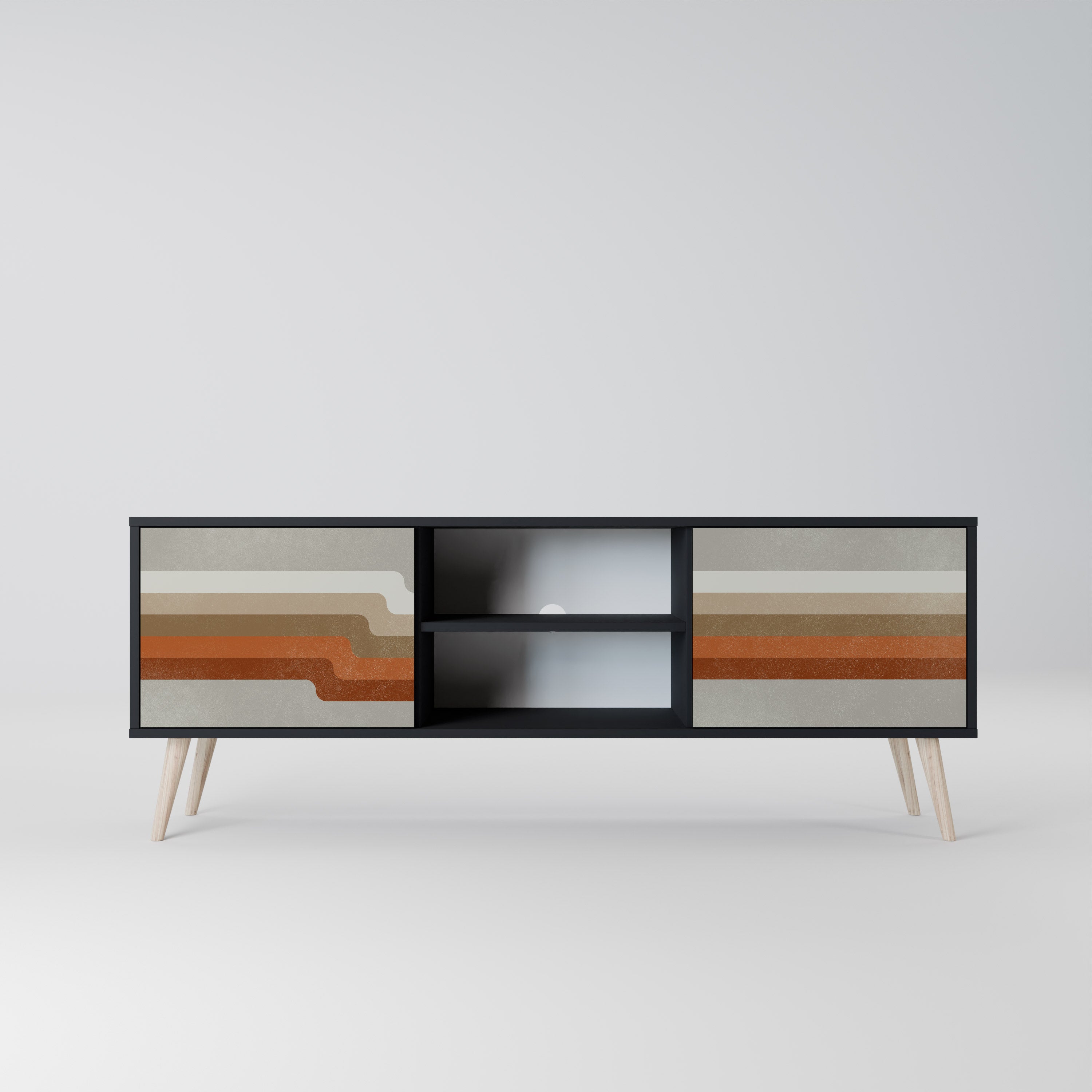 Mueble de TV PECULIAR TRAIL de 2 puertas con acabado negro