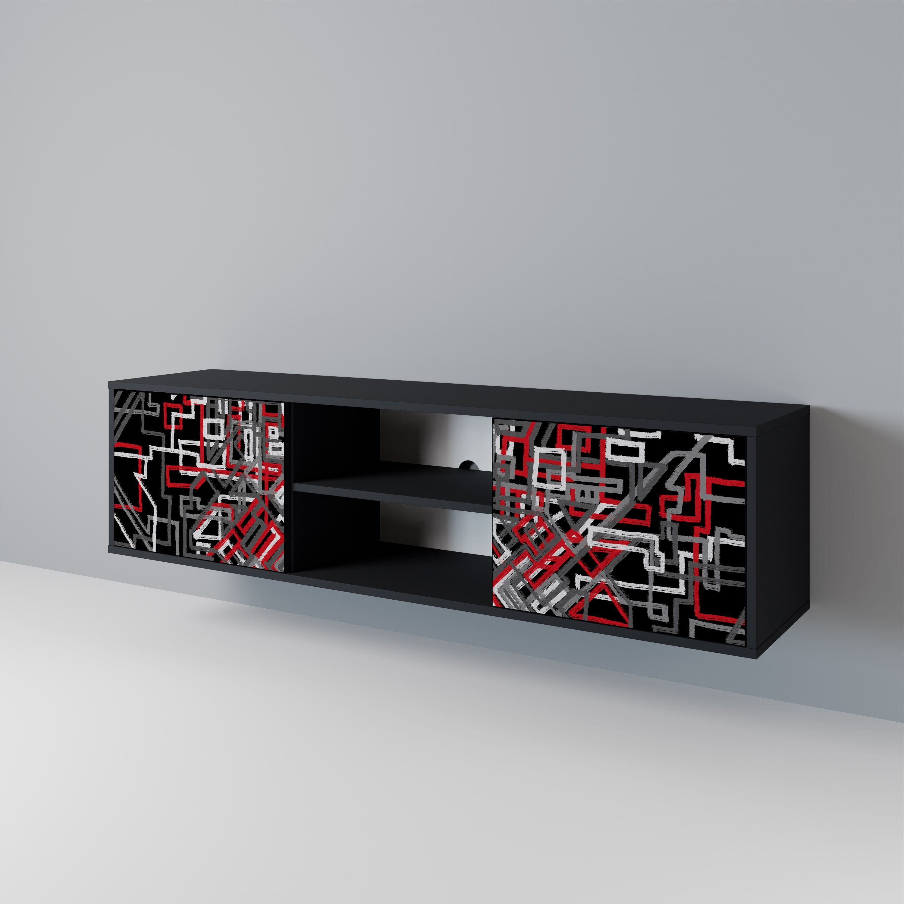 Mueble de TV de 2 puertas BROKEN LINES en acabado negro
