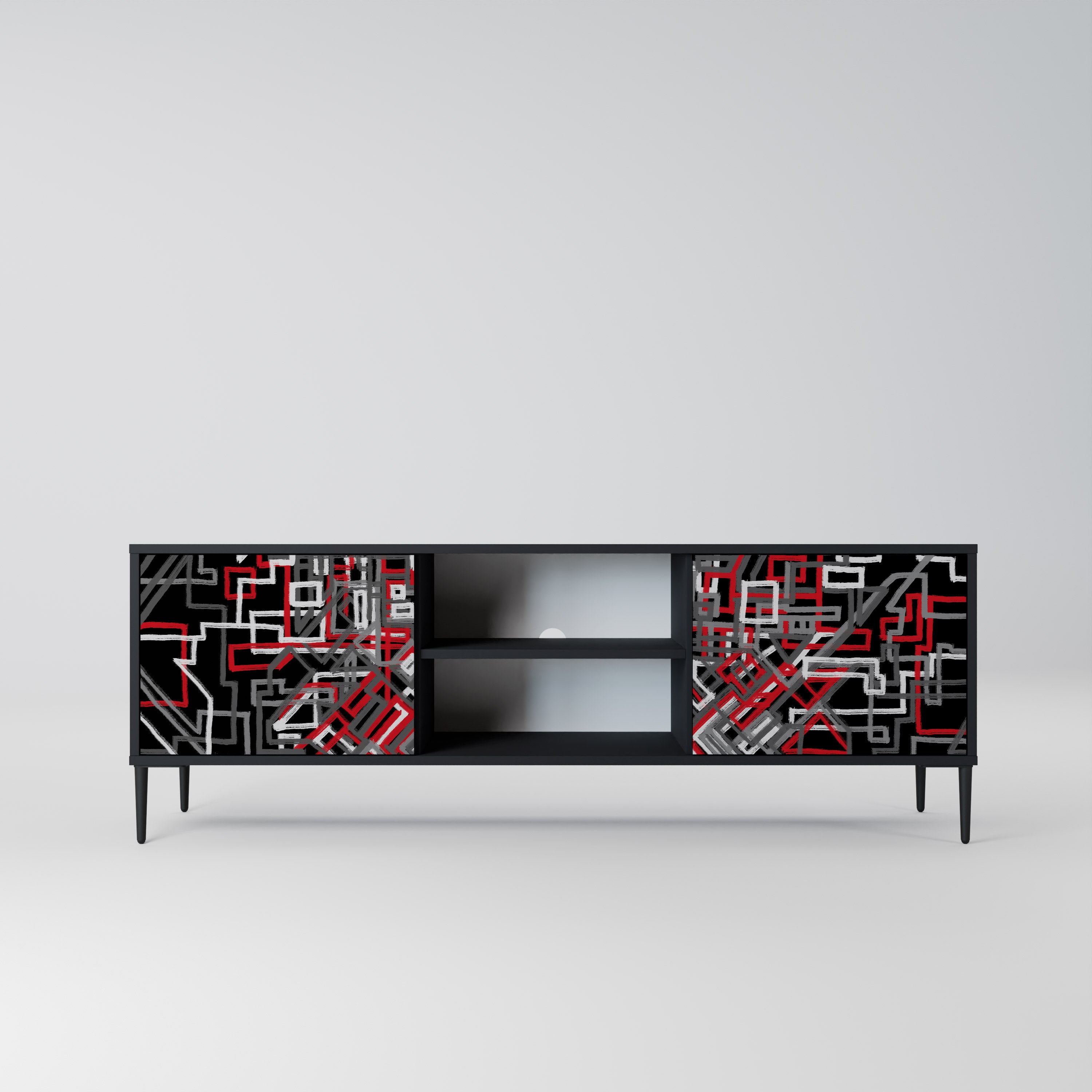 Mueble de TV de 2 puertas BROKEN LINES en acabado negro