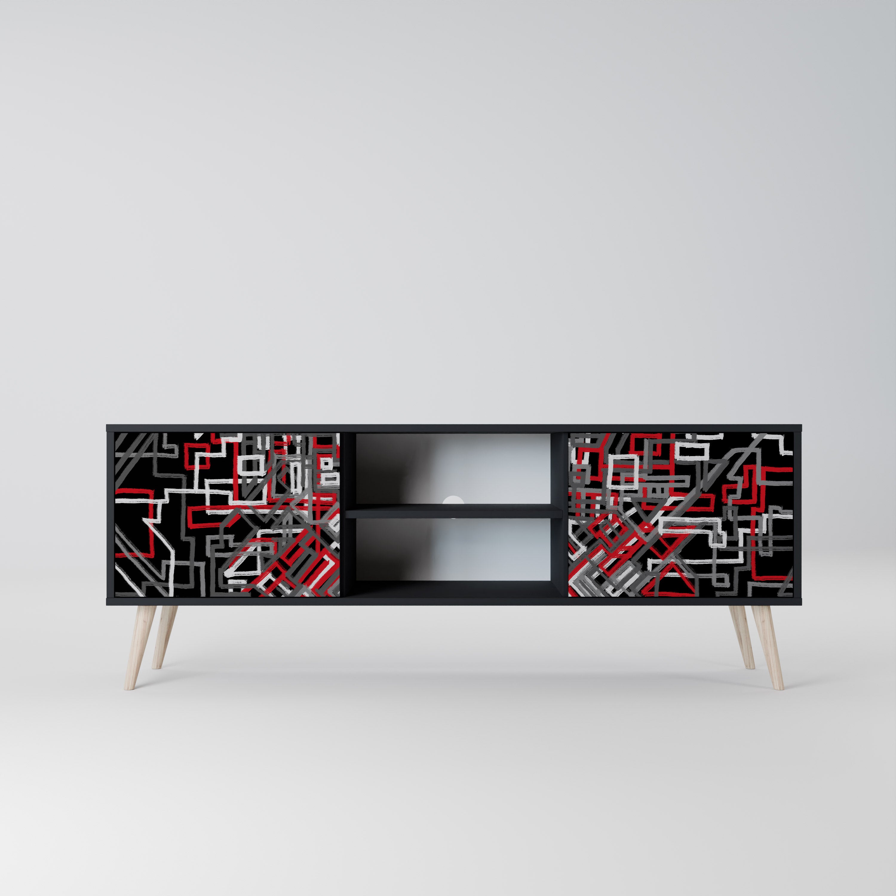 Mueble de TV de 2 puertas BROKEN LINES en acabado negro