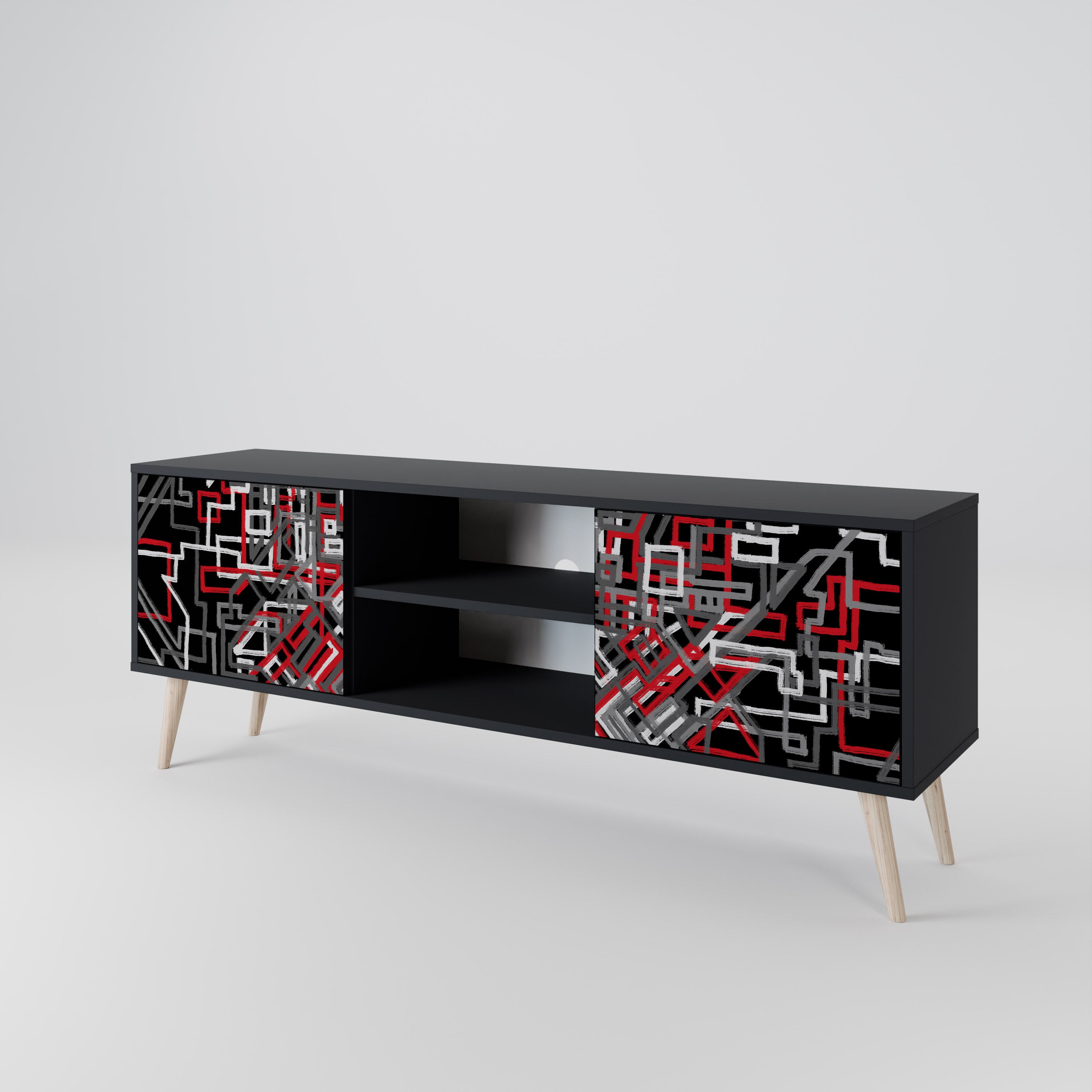 Mueble de TV de 2 puertas BROKEN LINES en acabado negro