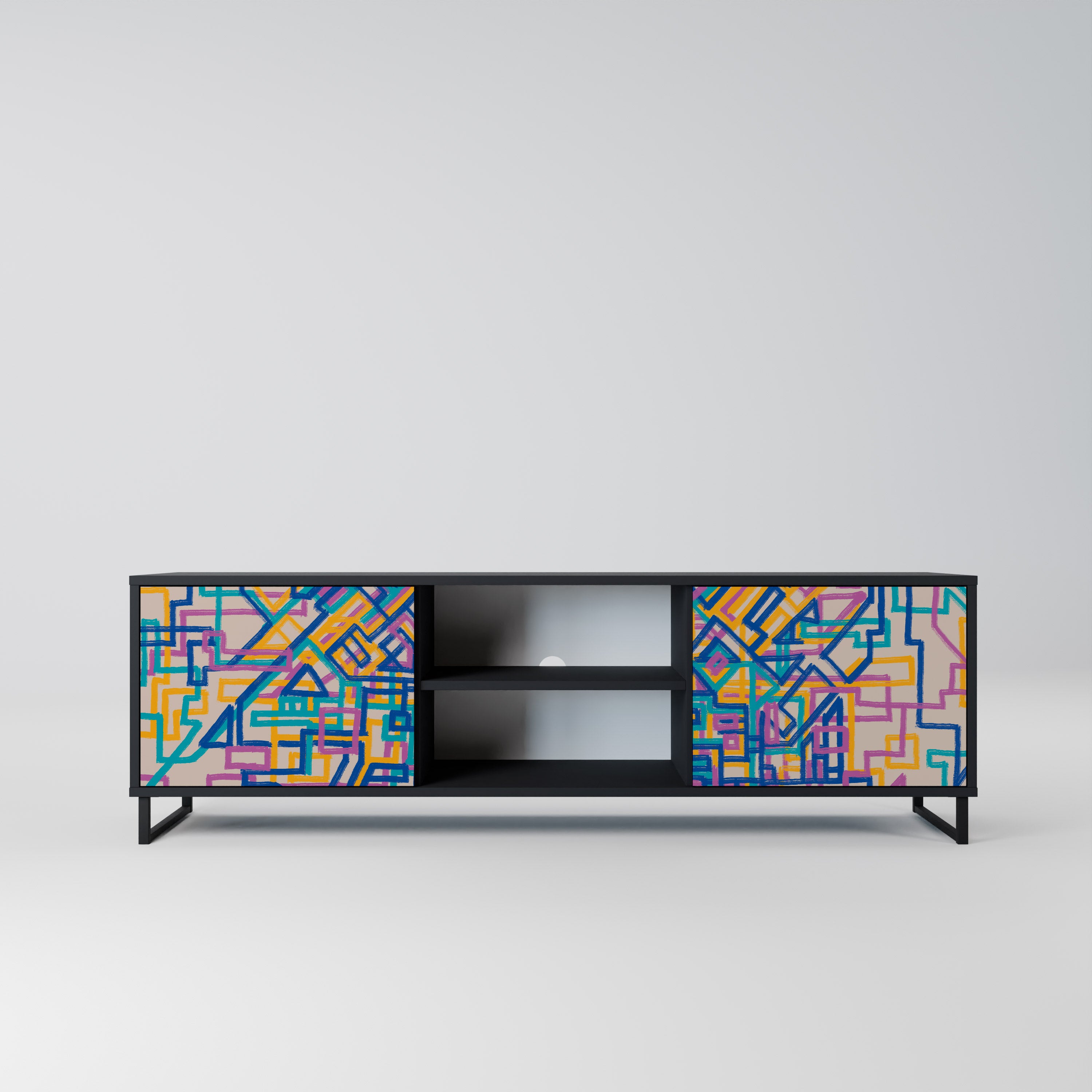 Mueble de TV de 2 puertas MEMORIES MAP en acabado negro