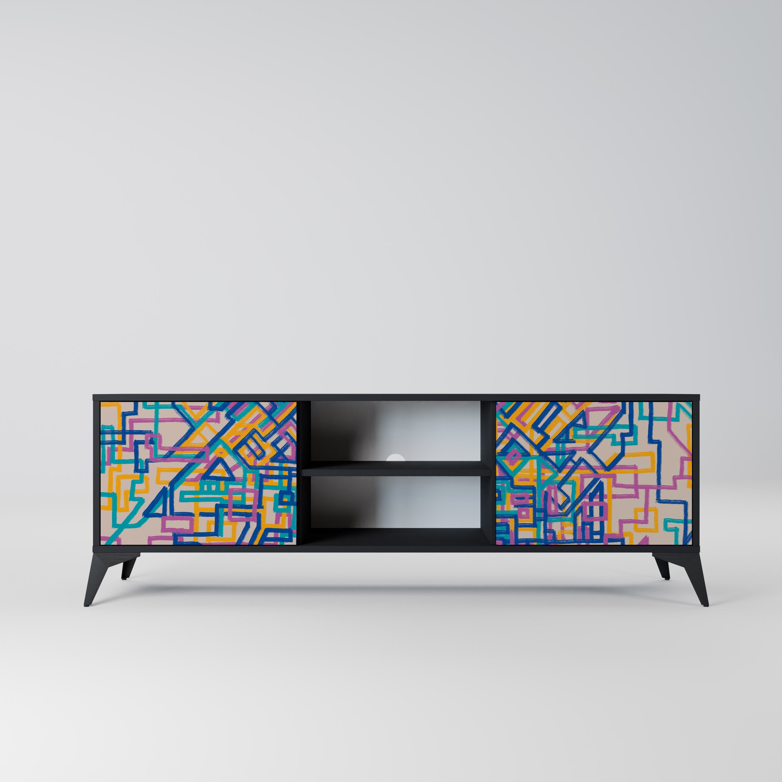 Mueble de TV de 2 puertas MEMORIES MAP en acabado negro
