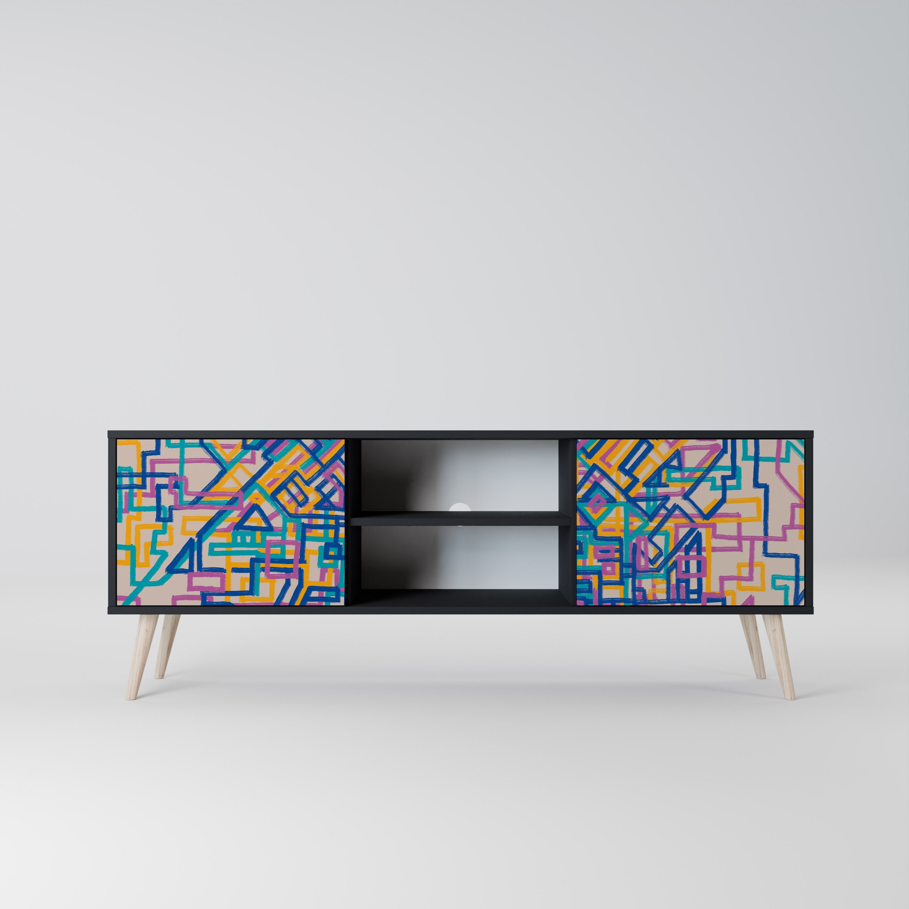 Mueble de TV de 2 puertas MEMORIES MAP en acabado negro