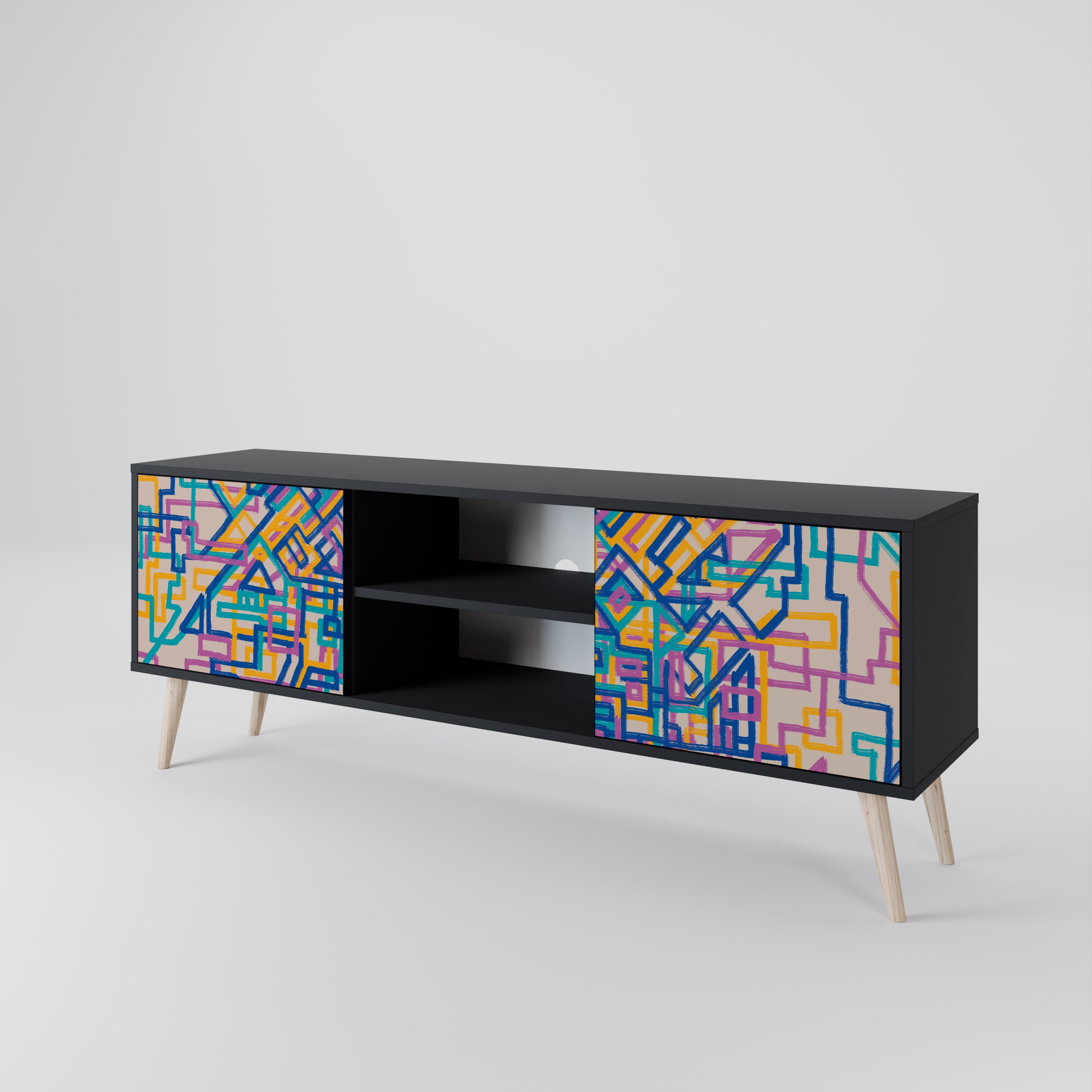 Mueble de TV de 2 puertas MEMORIES MAP en acabado negro