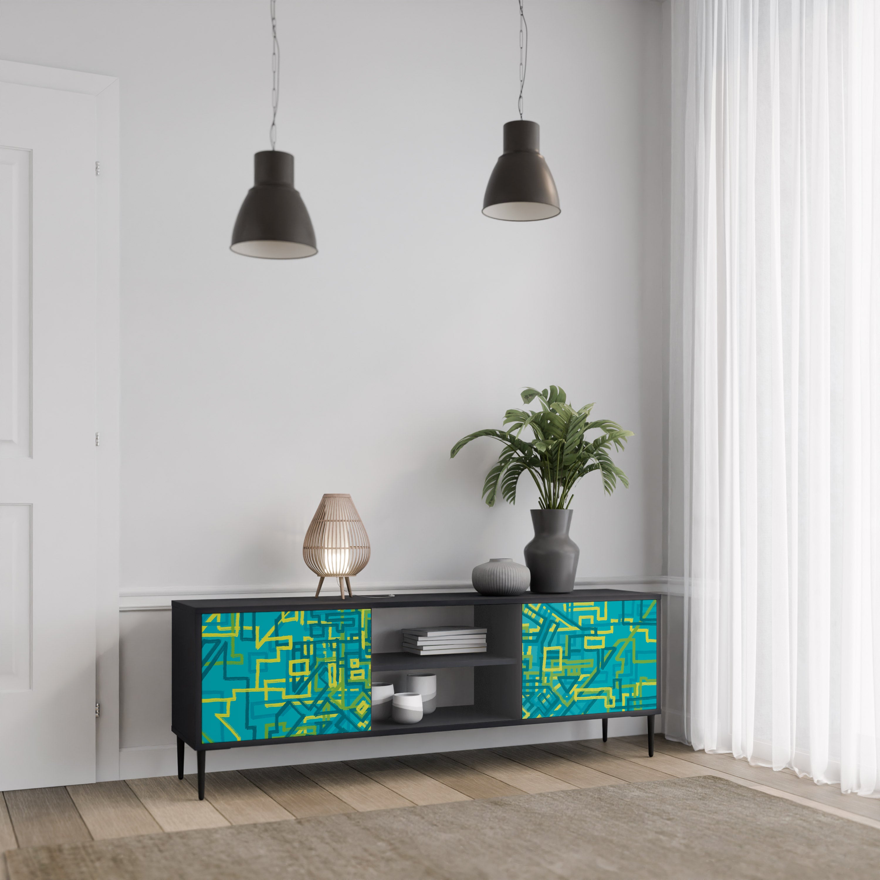 Mueble de TV de 2 puertas con acabado negro NOSTALGIC MEMORIES