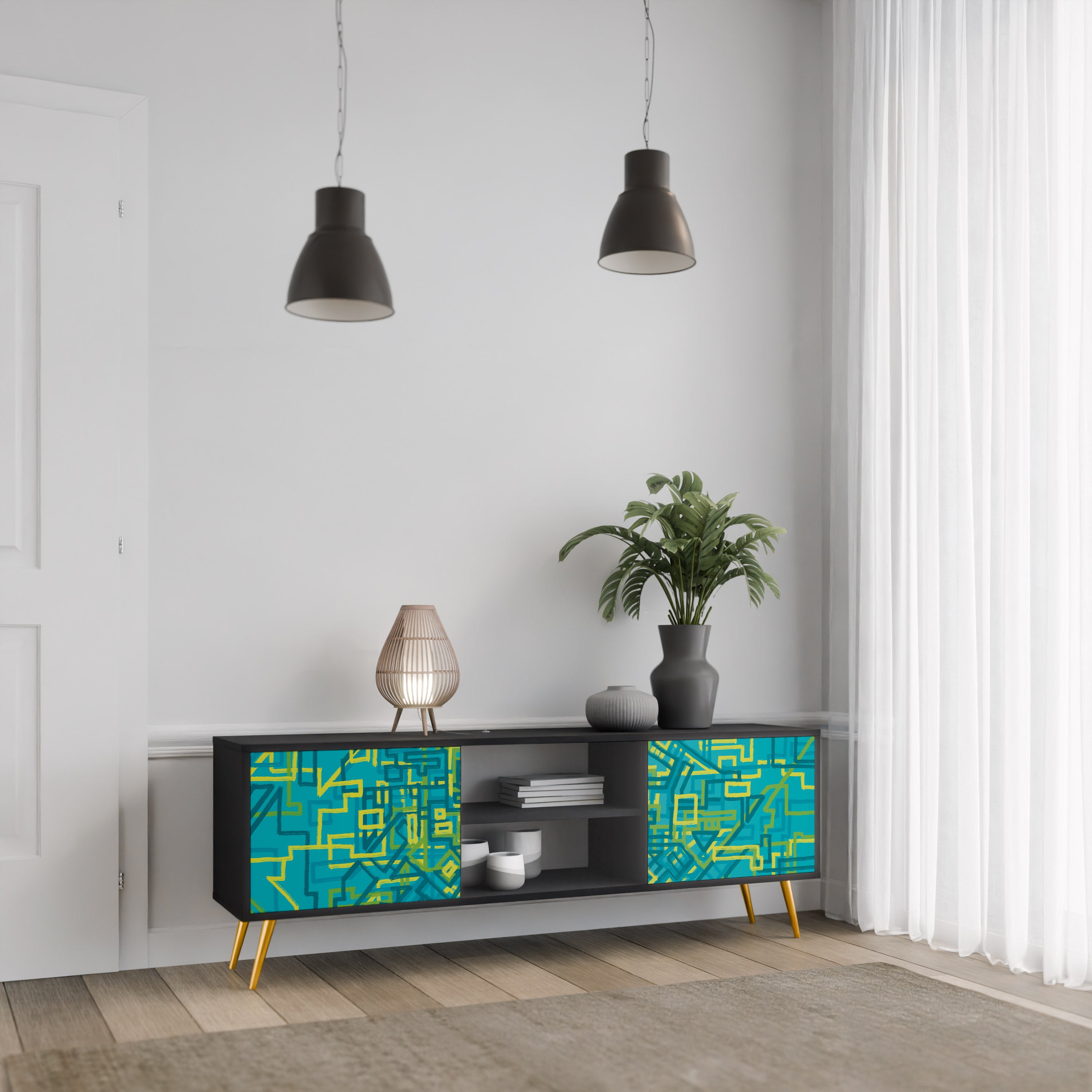 Mueble de TV de 2 puertas con acabado negro NOSTALGIC MEMORIES