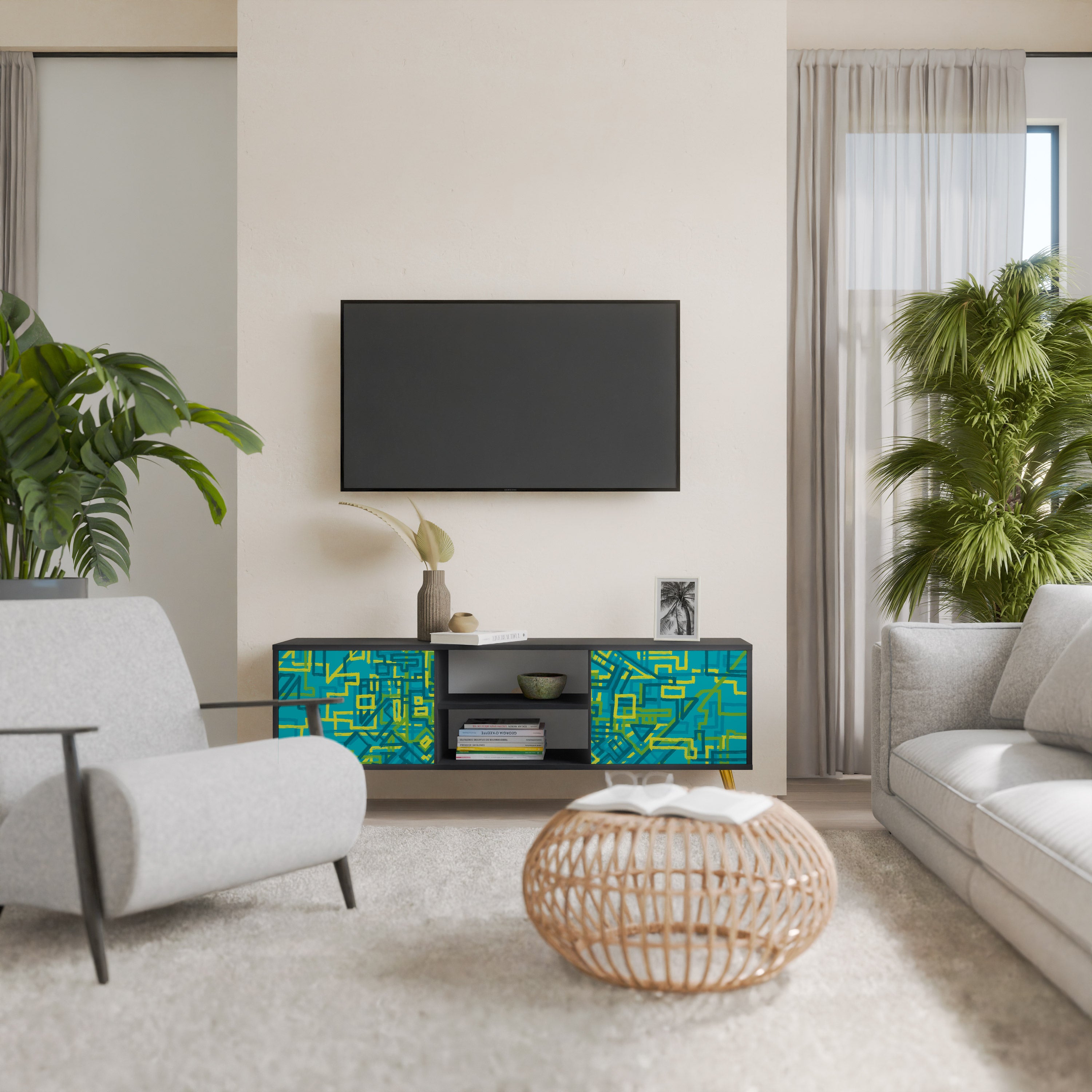 Mueble de TV de 2 puertas con acabado negro NOSTALGIC MEMORIES