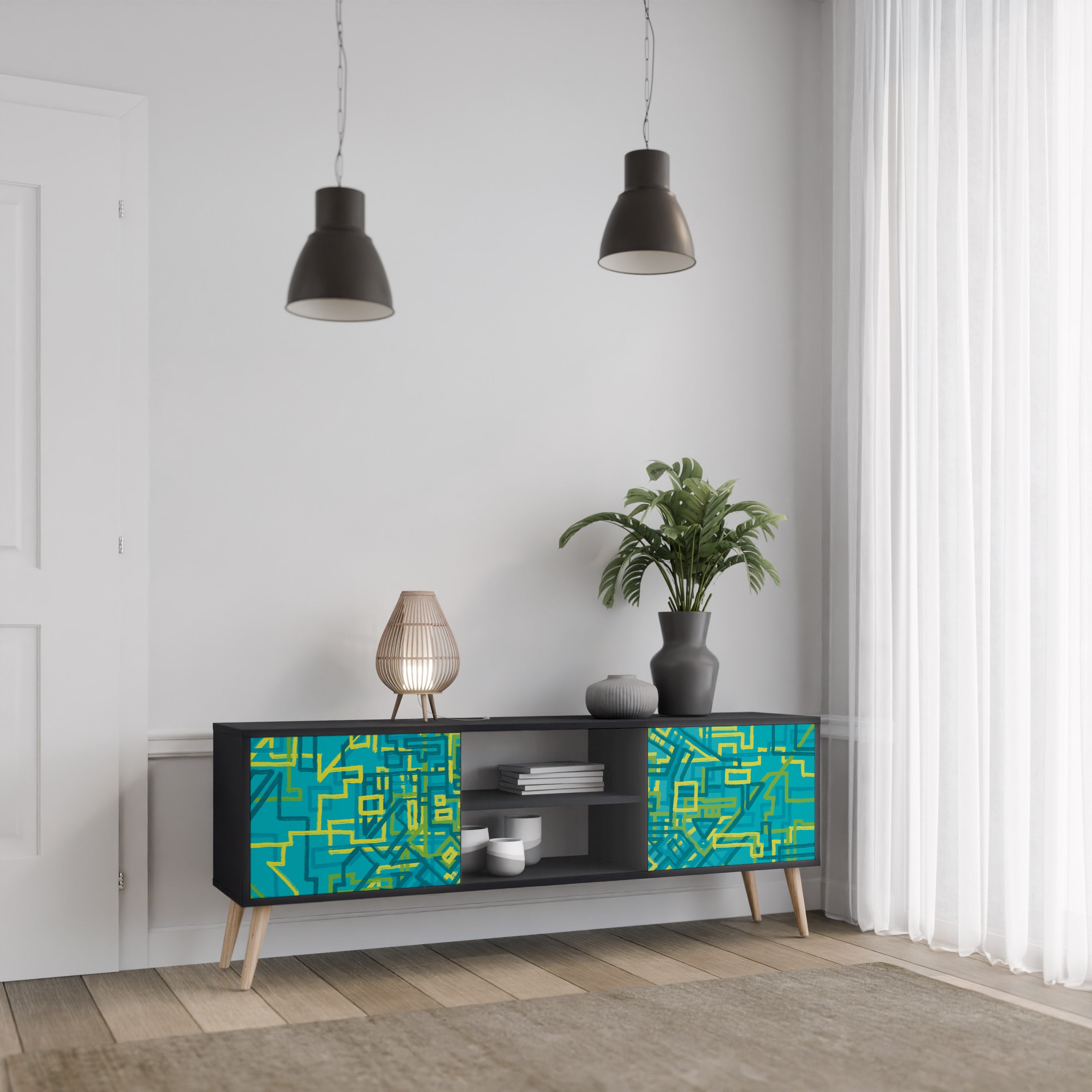 Mueble de TV de 2 puertas con acabado negro NOSTALGIC MEMORIES