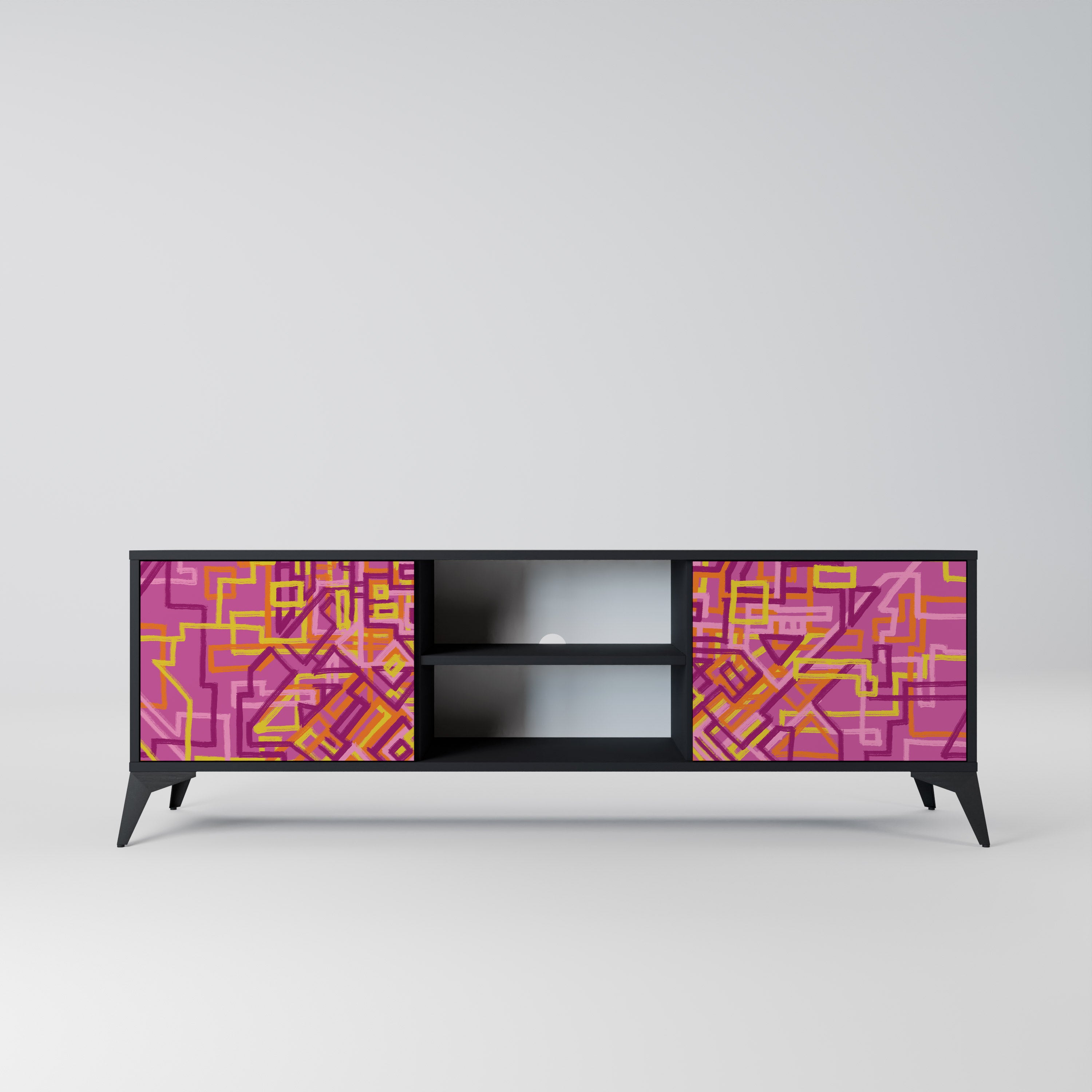 Mueble de TV LOVELY MEMORIES de 2 puertas con acabado negro
