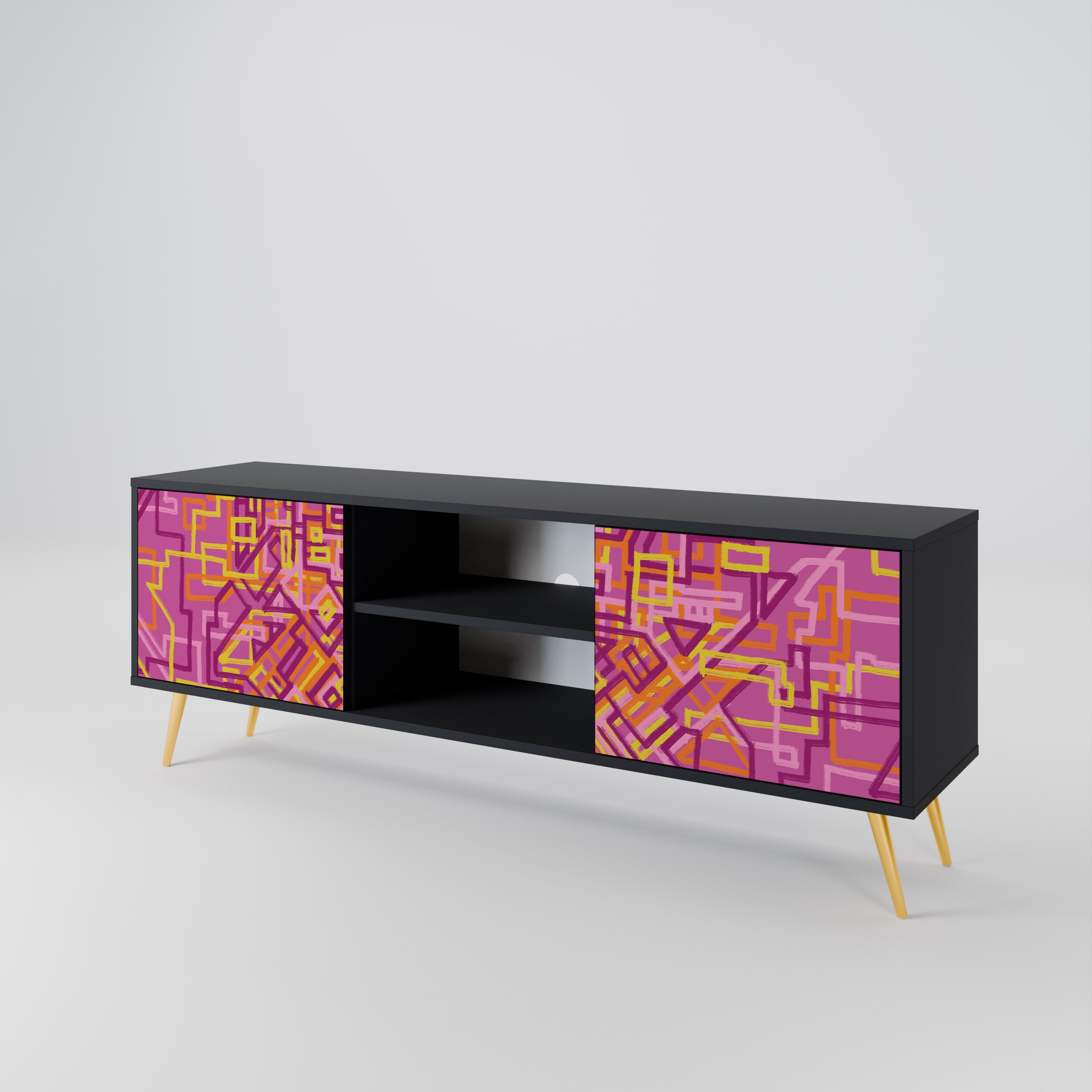 Mueble de TV LOVELY MEMORIES de 2 puertas con acabado negro