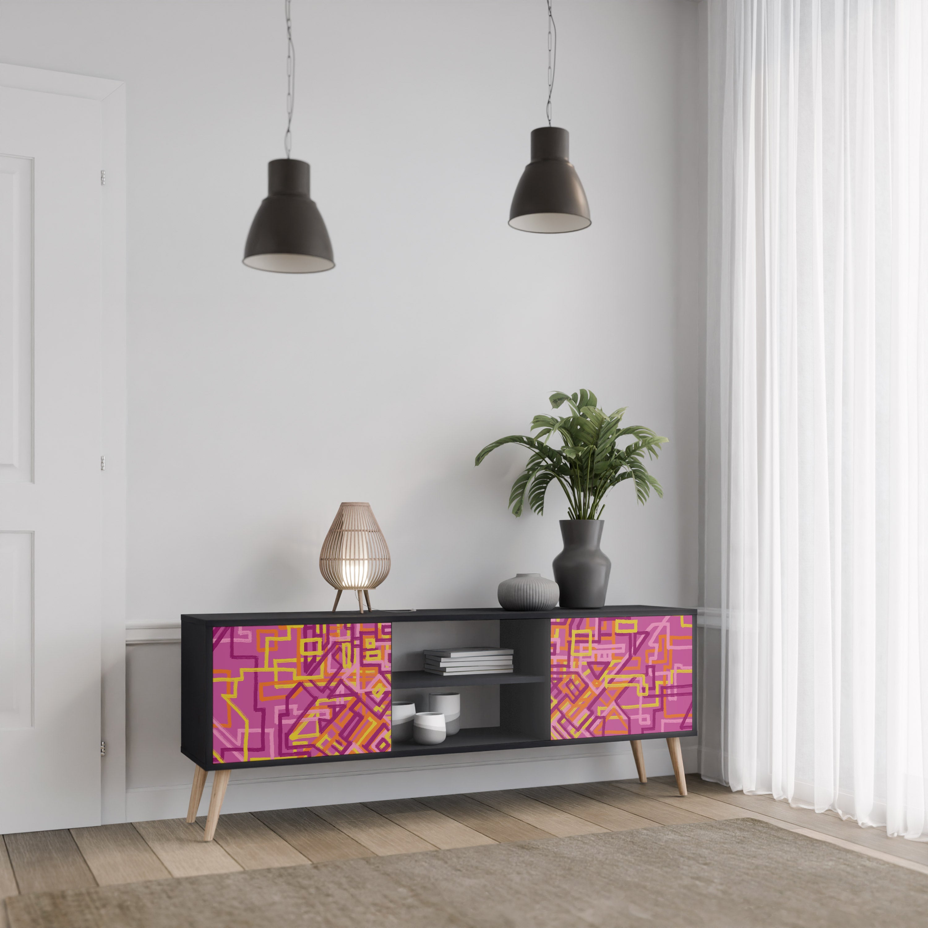 Mueble de TV LOVELY MEMORIES de 2 puertas con acabado negro