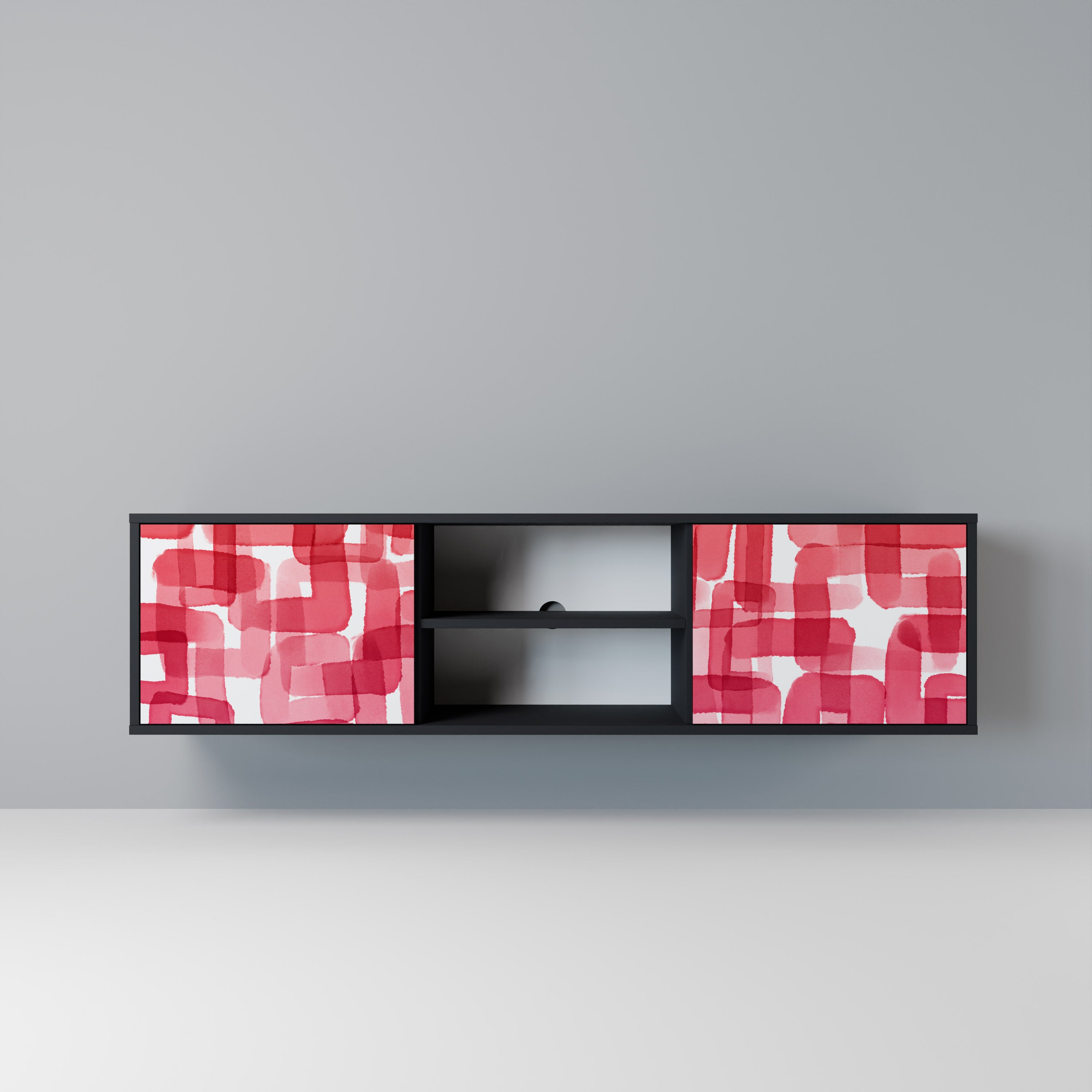 Mueble de TV de dos puertas KALEIDOSCOPIC CUBISM en acabado negro