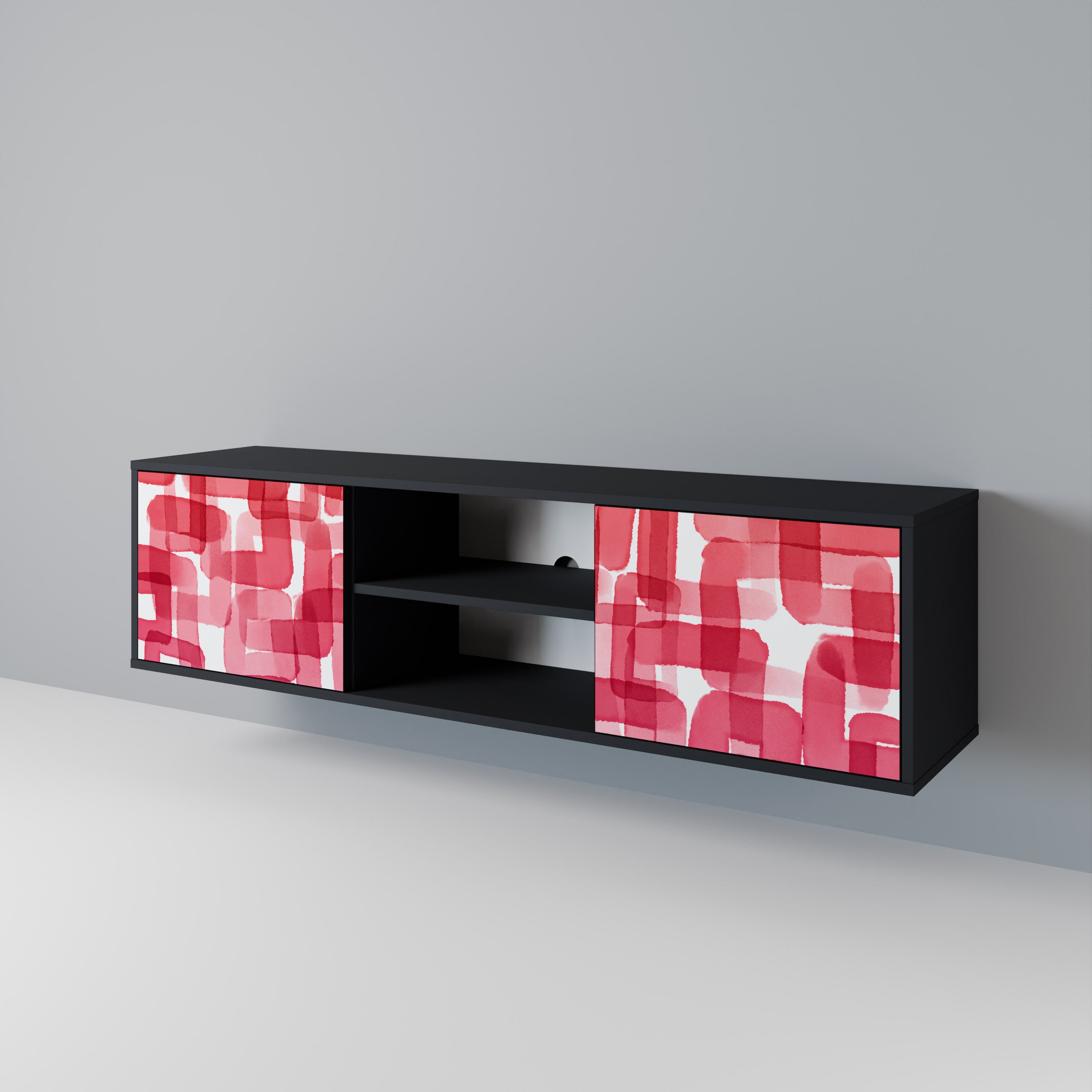 Mueble de TV de dos puertas KALEIDOSCOPIC CUBISM en acabado negro