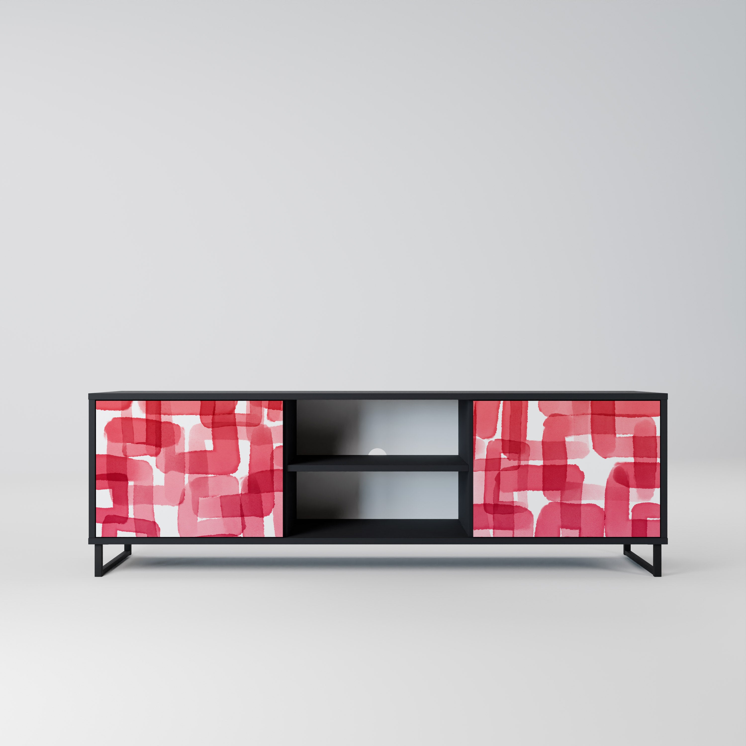 Mueble de TV de dos puertas KALEIDOSCOPIC CUBISM en acabado negro
