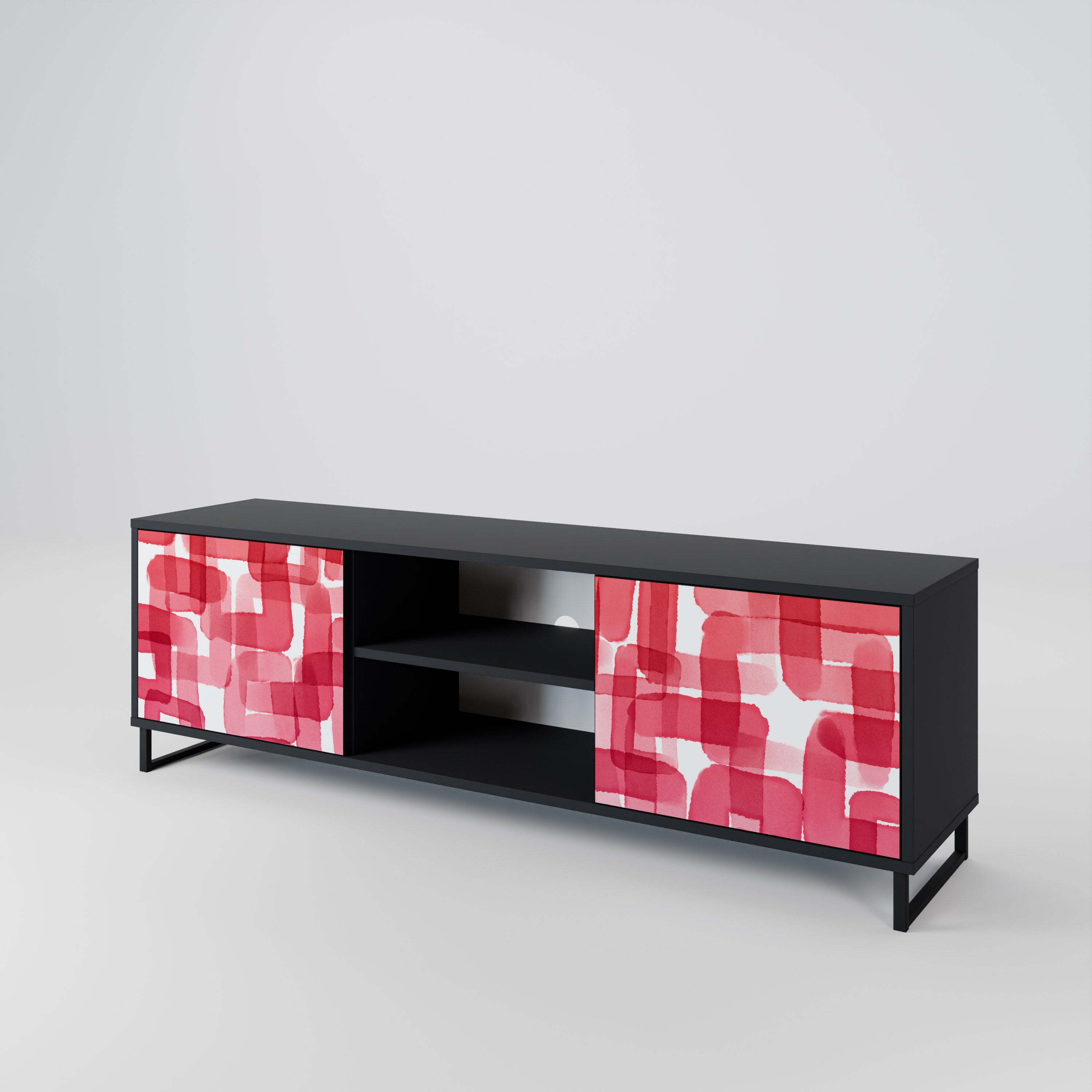 Mueble de TV de dos puertas KALEIDOSCOPIC CUBISM en acabado negro